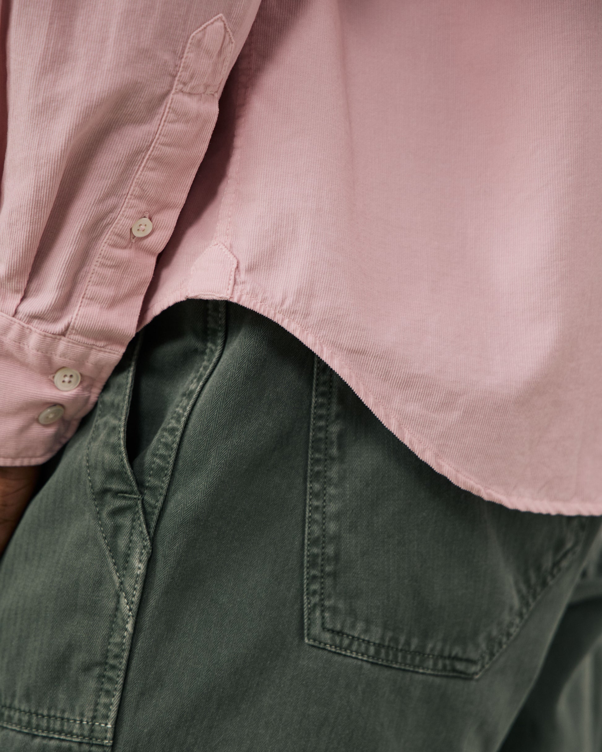 Chemise Homme en Velours Côtelé Fin Rose Poudré Paul