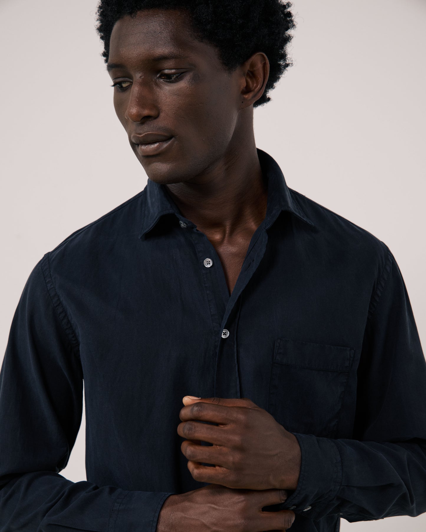 Chemise Homme en Tencel & Coton Bleu Marine Paul