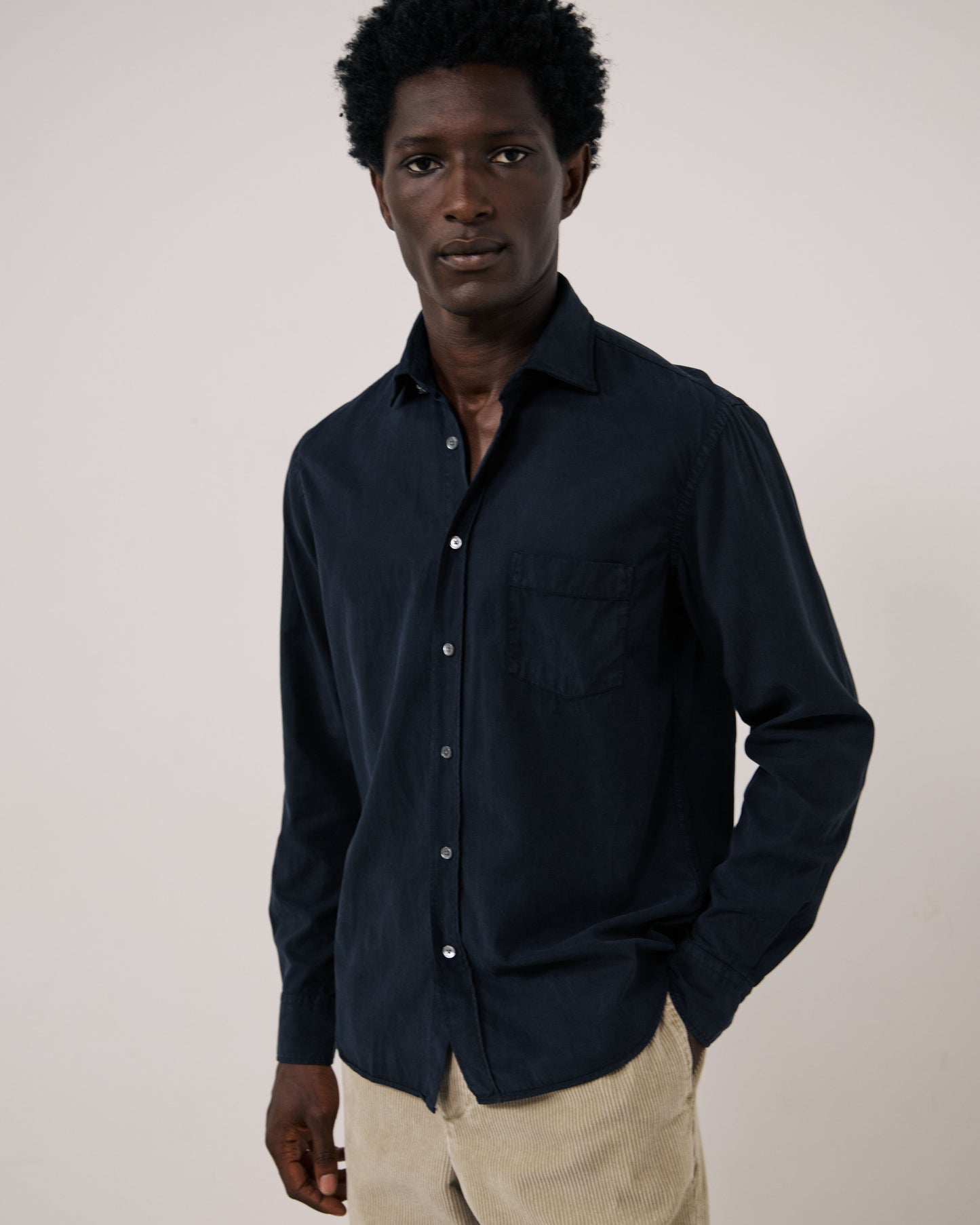 Chemise Homme en Tencel & Coton Bleu Marine Paul