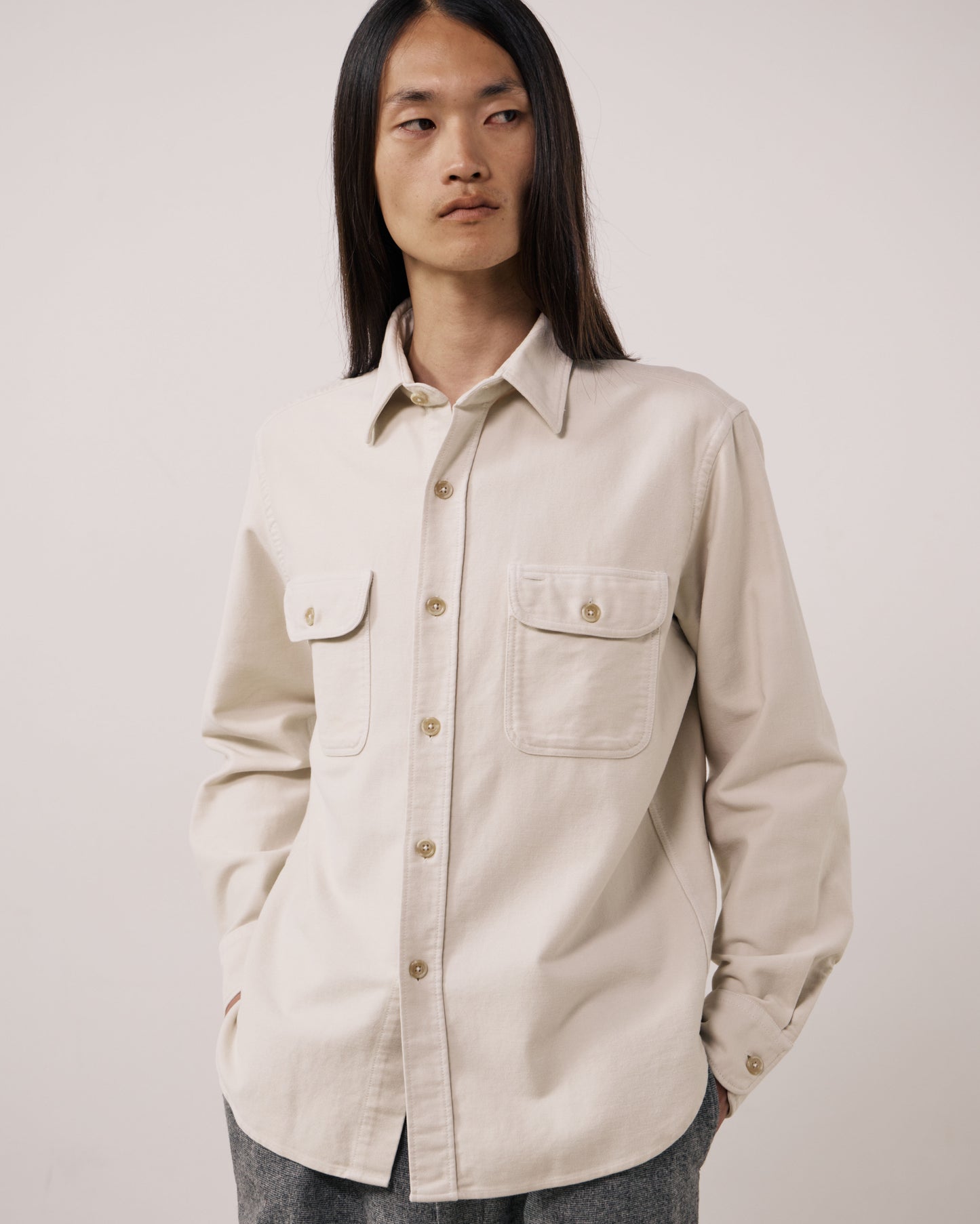 Chemise Homme en Flanelle de Coton Ecru Paco
