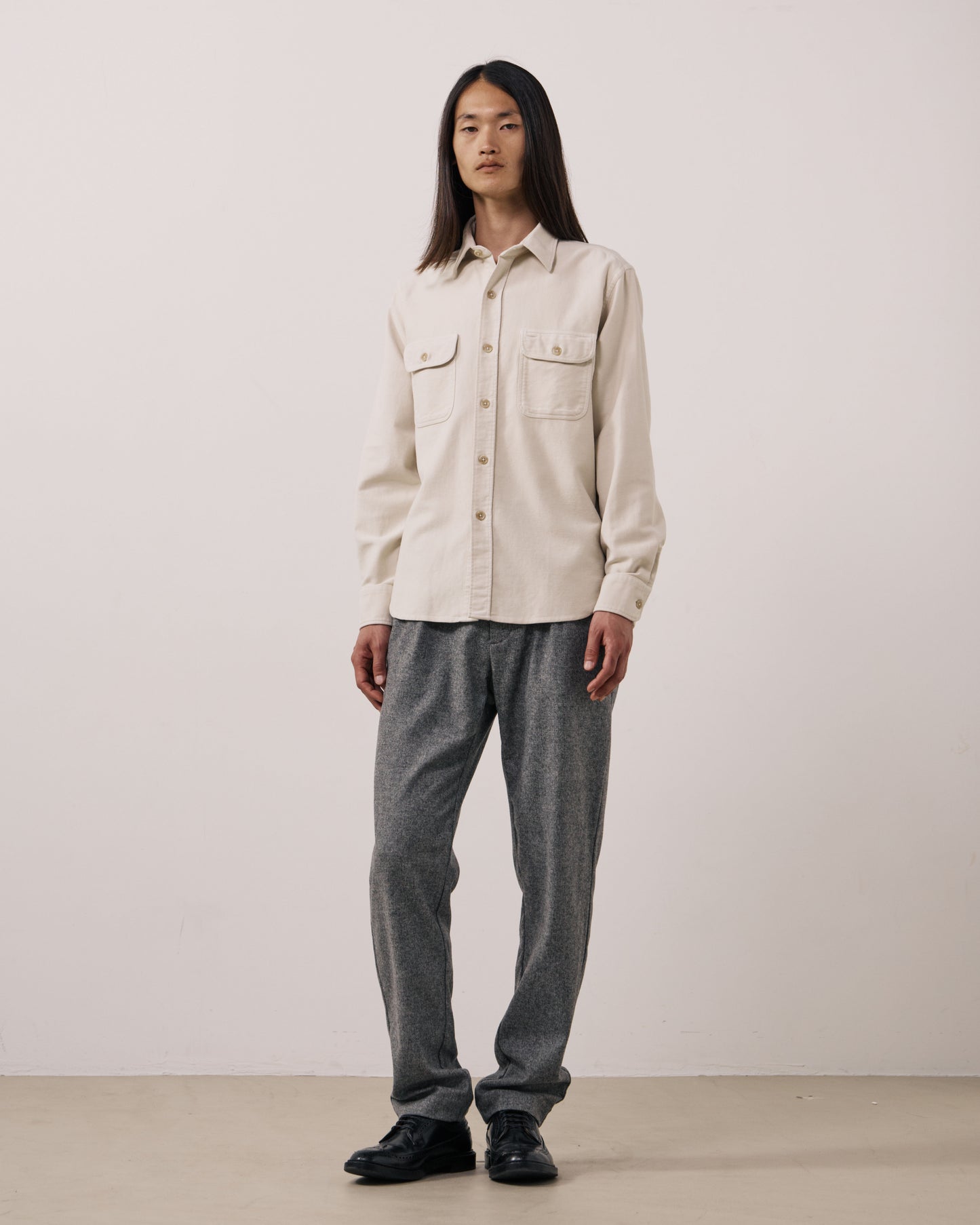 Chemise Homme en Flanelle de Coton Ecru Paco