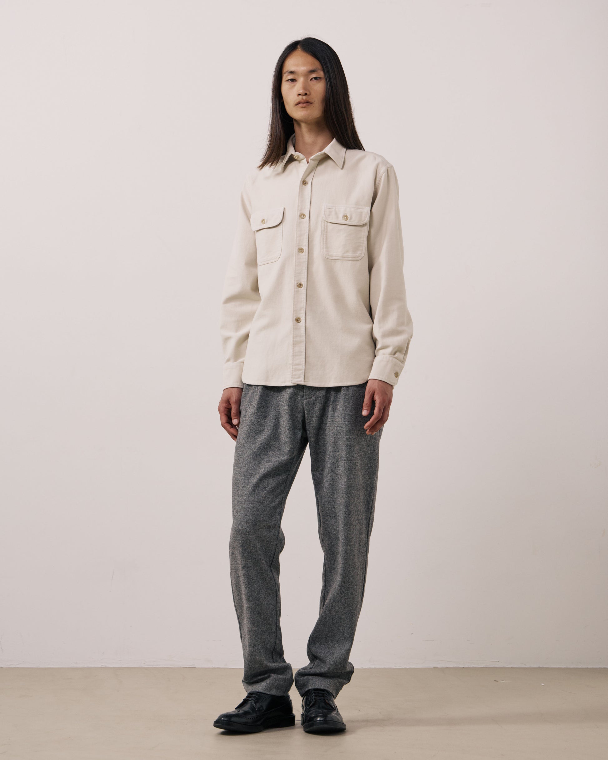Chemise Homme en Flanelle de Coton Ecru Paco