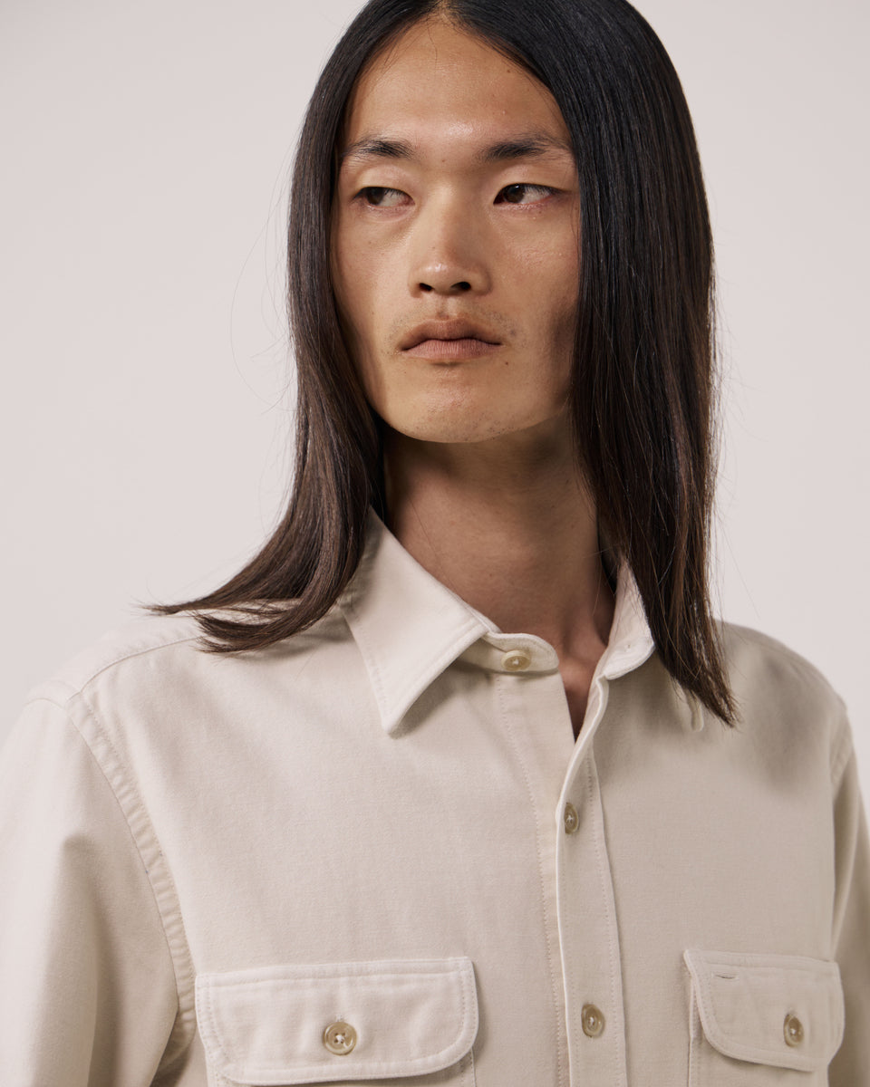 Chemise Homme en Flanelle de Coton Ecru Paco - Image 3