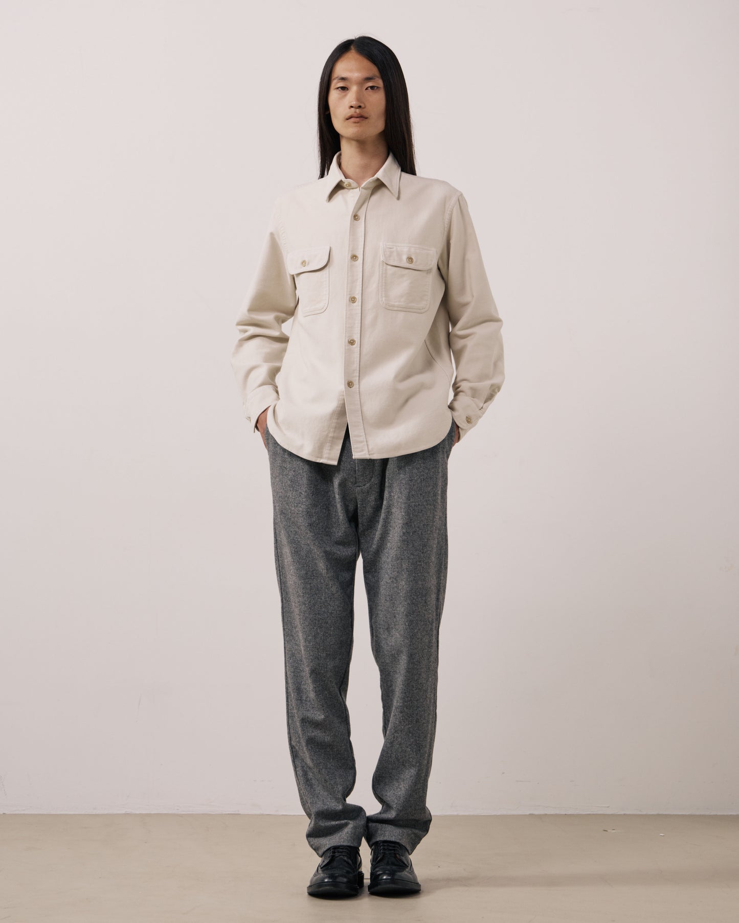 Chemise Homme en Flanelle de Coton Ecru Paco