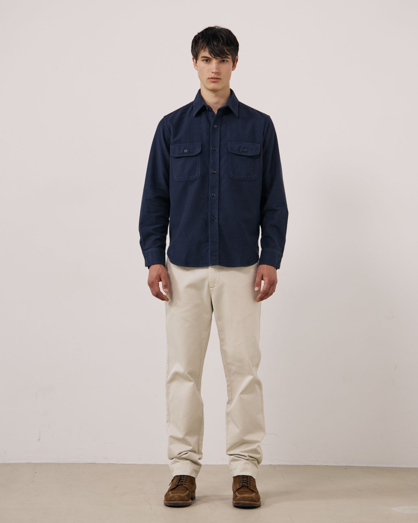 Chemise Homme en Flanelle de Coton Bleu Marine Paco