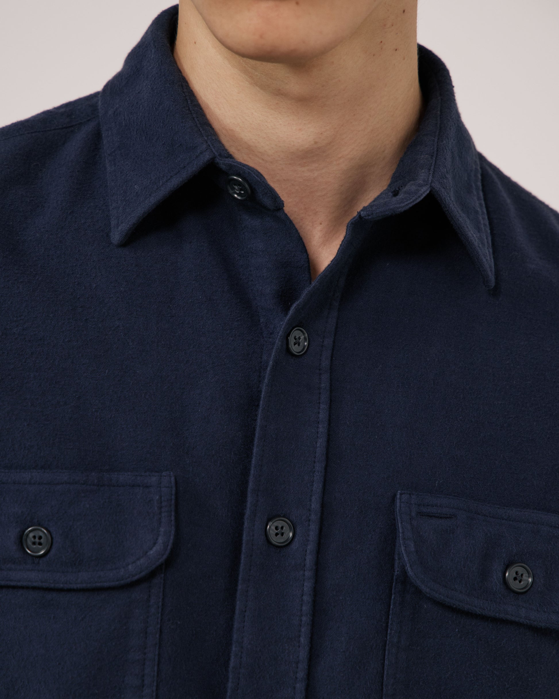 Chemise Homme en Flanelle de Coton Bleu Marine Paco