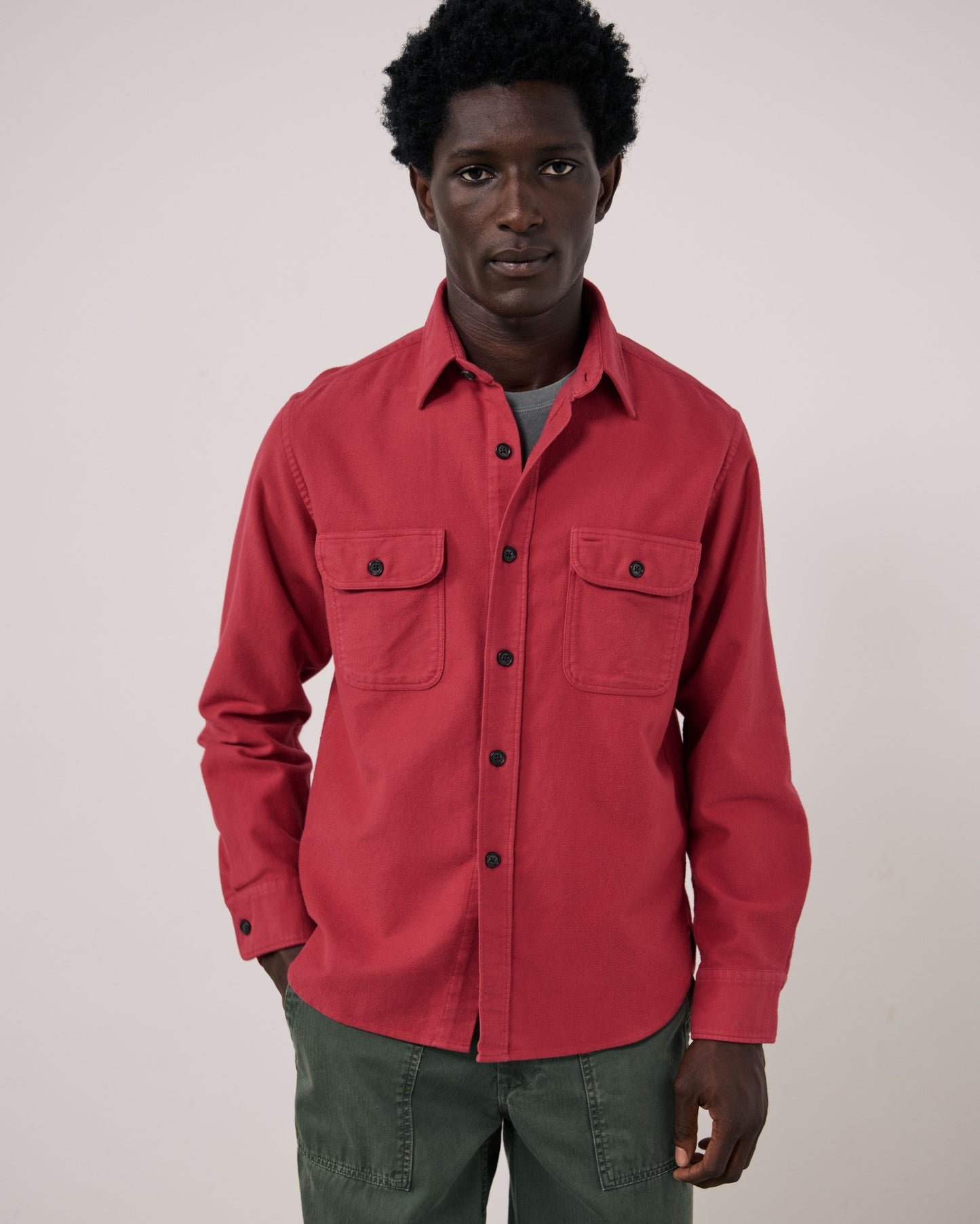 Chemise Homme en Flanelle de Coton Framboise Paco