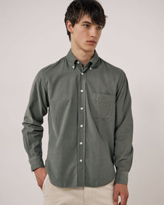 Chemise Homme en Velours Côtelé Fin Vert Militaire Pitt