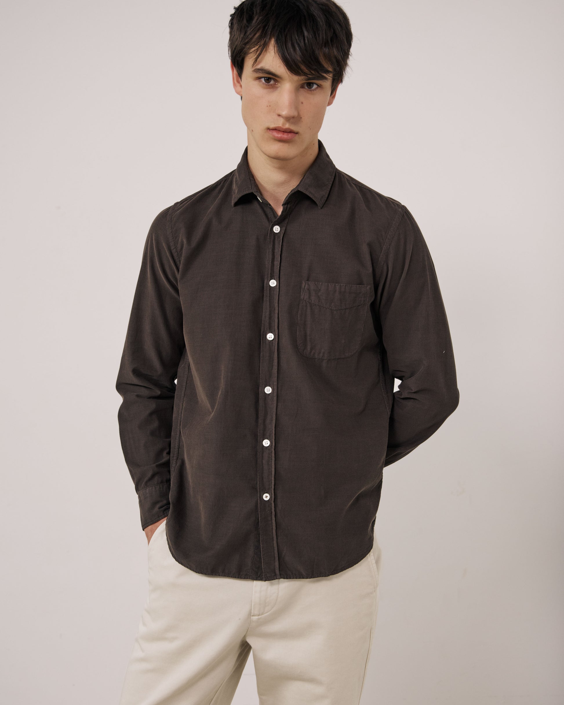 Chemise Homme en Velours Côtelé Fin Gris Storm