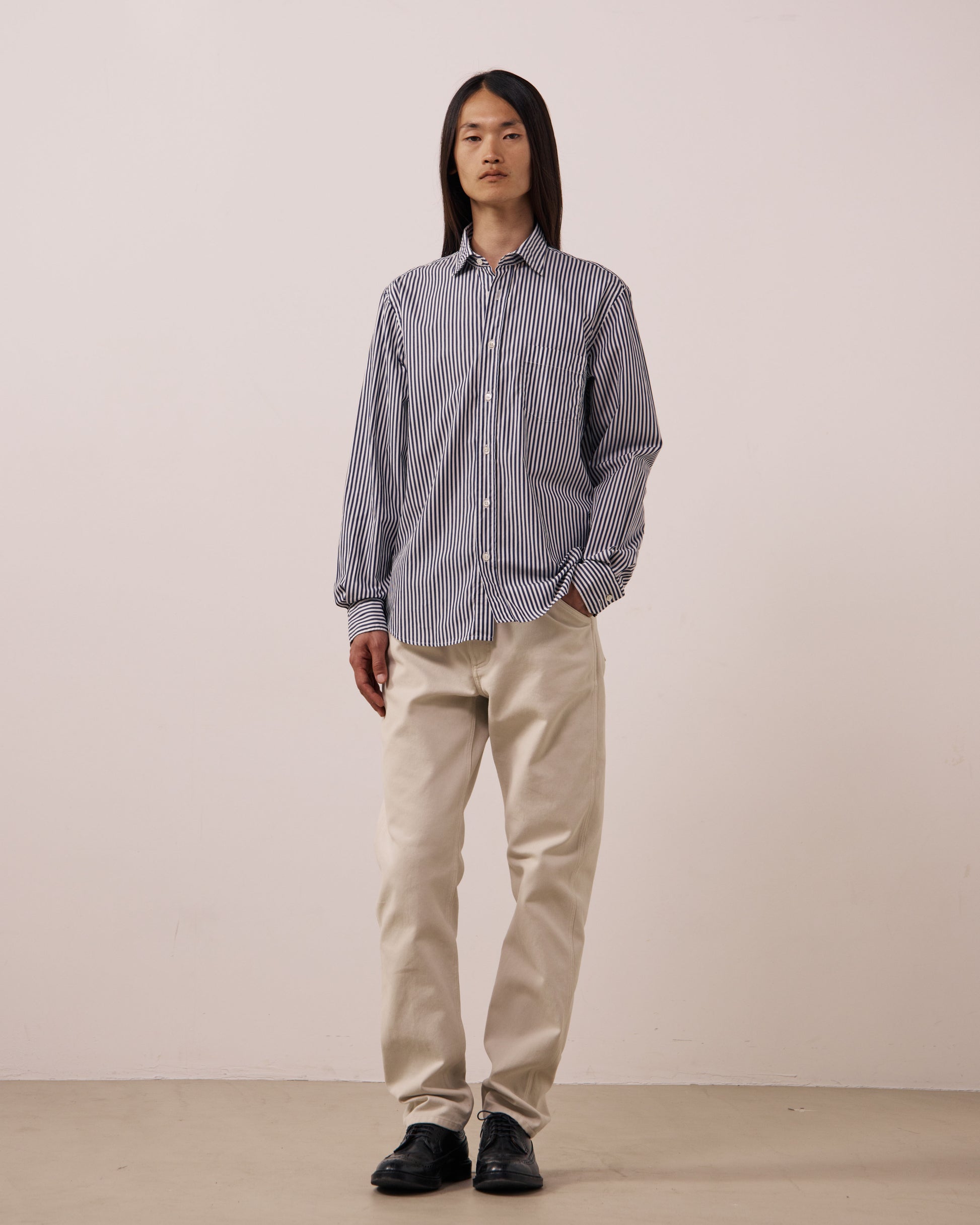 Chemise Homme en Popeline à Rayures Bleu Marine Paul