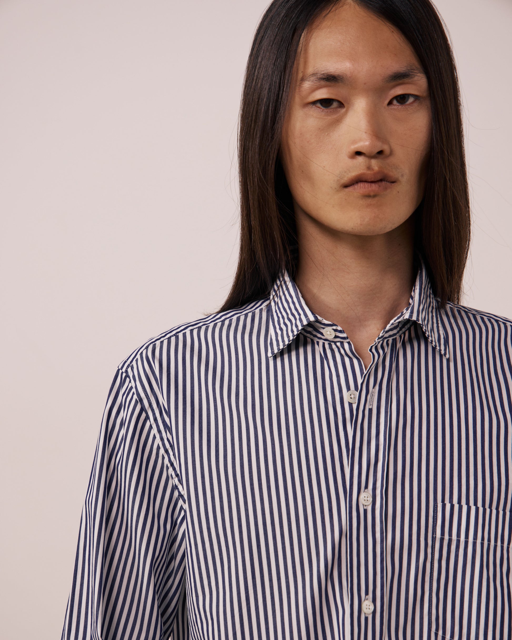 Chemise Homme en Popeline à Rayures Bleu Marine Paul