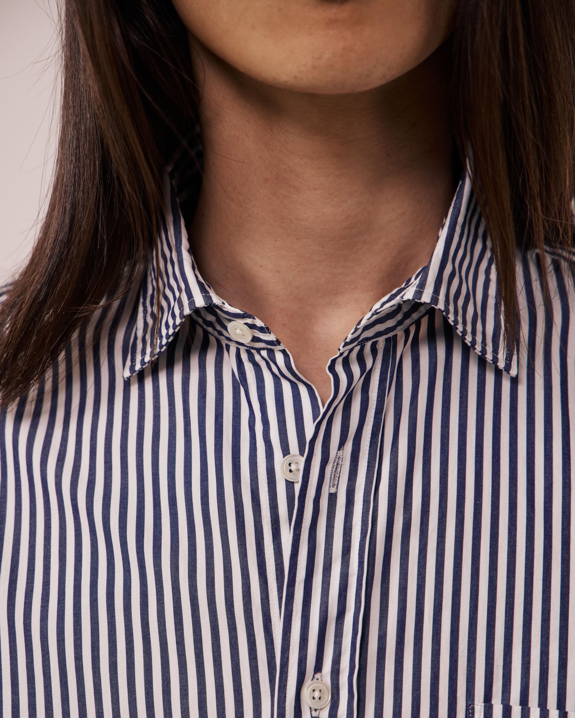 Chemise Homme en Popeline à Rayures Bleu Marine Paul