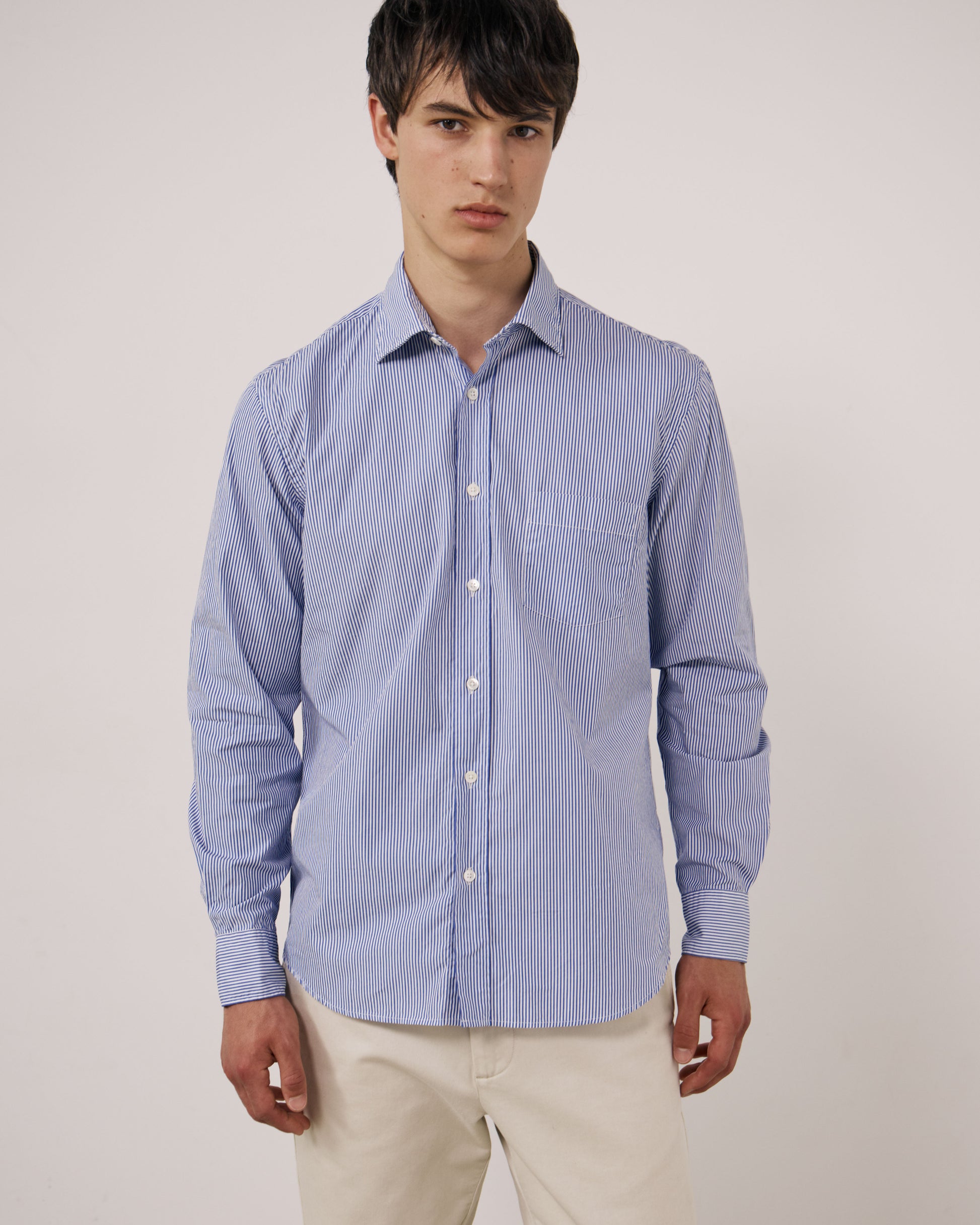 Chemise Homme en Popeline à Rayures Bleu Paul