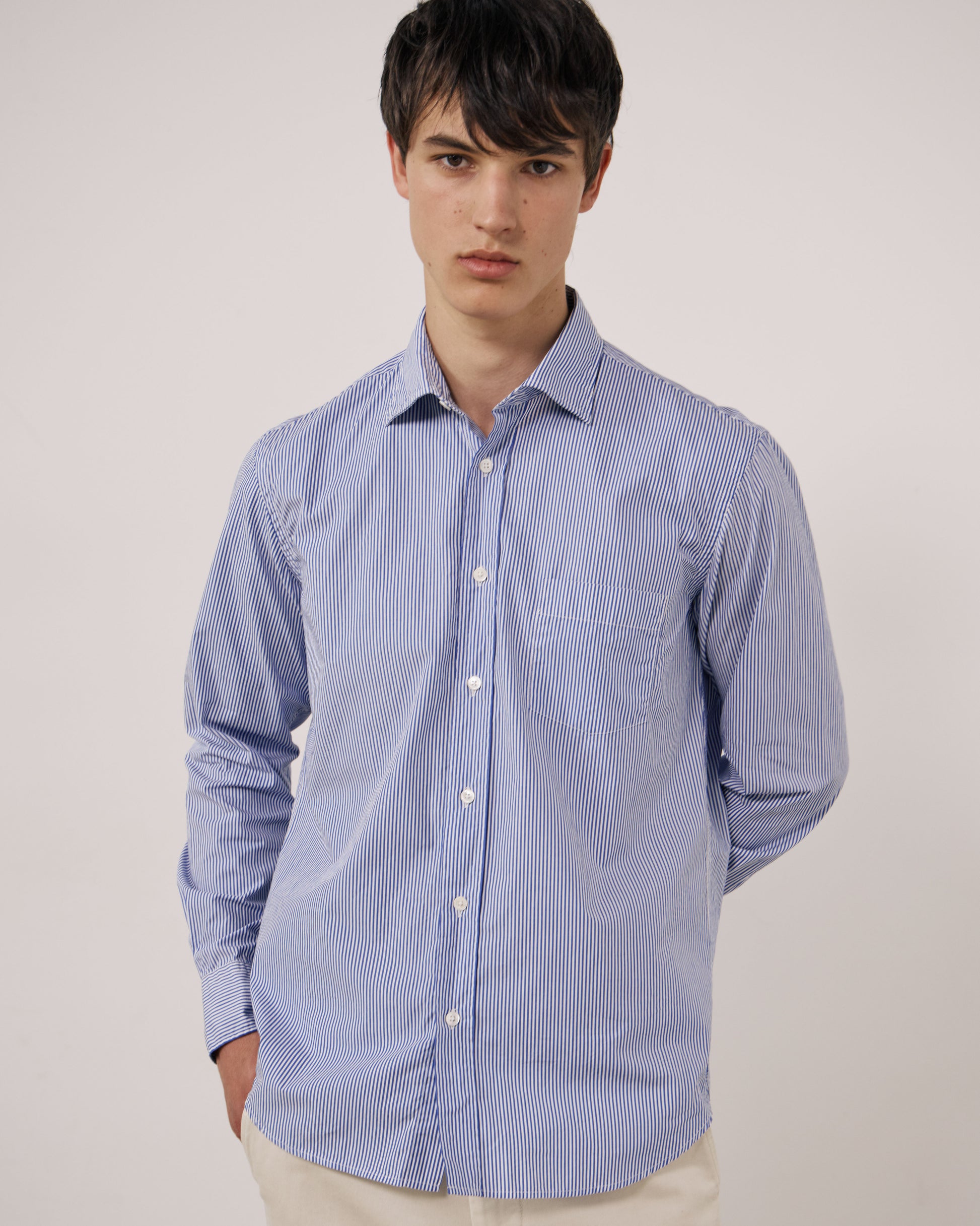 Chemise Homme en Popeline à Rayures Bleu Paul