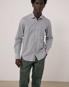 Chemise Homme en Popeline à Rayures Vert de gris Paul