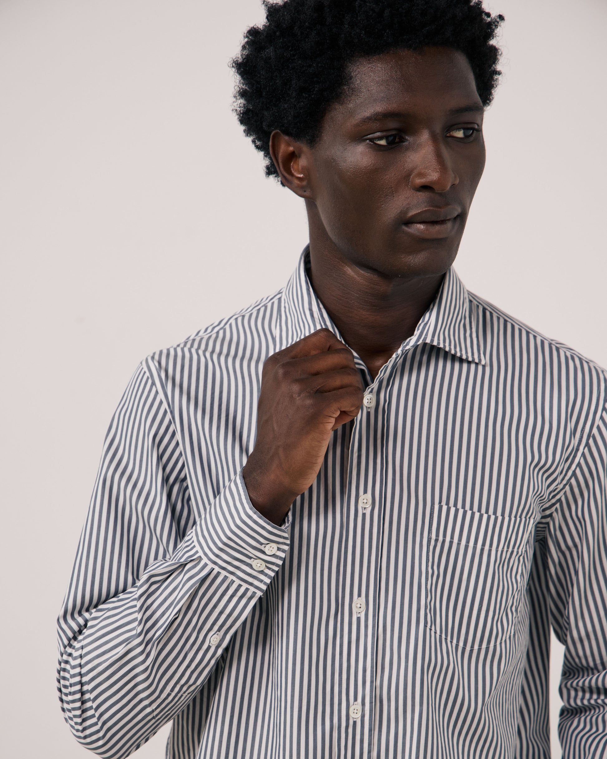 Chemise Homme en Popeline à Rayures Vert de gris Paul