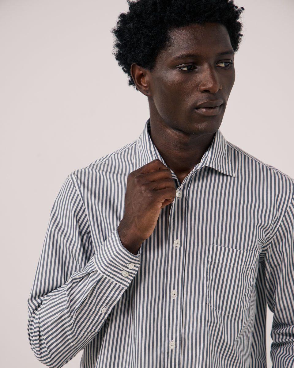 Chemise Homme en Popeline à Rayures Vert de gris Paul - Image 2