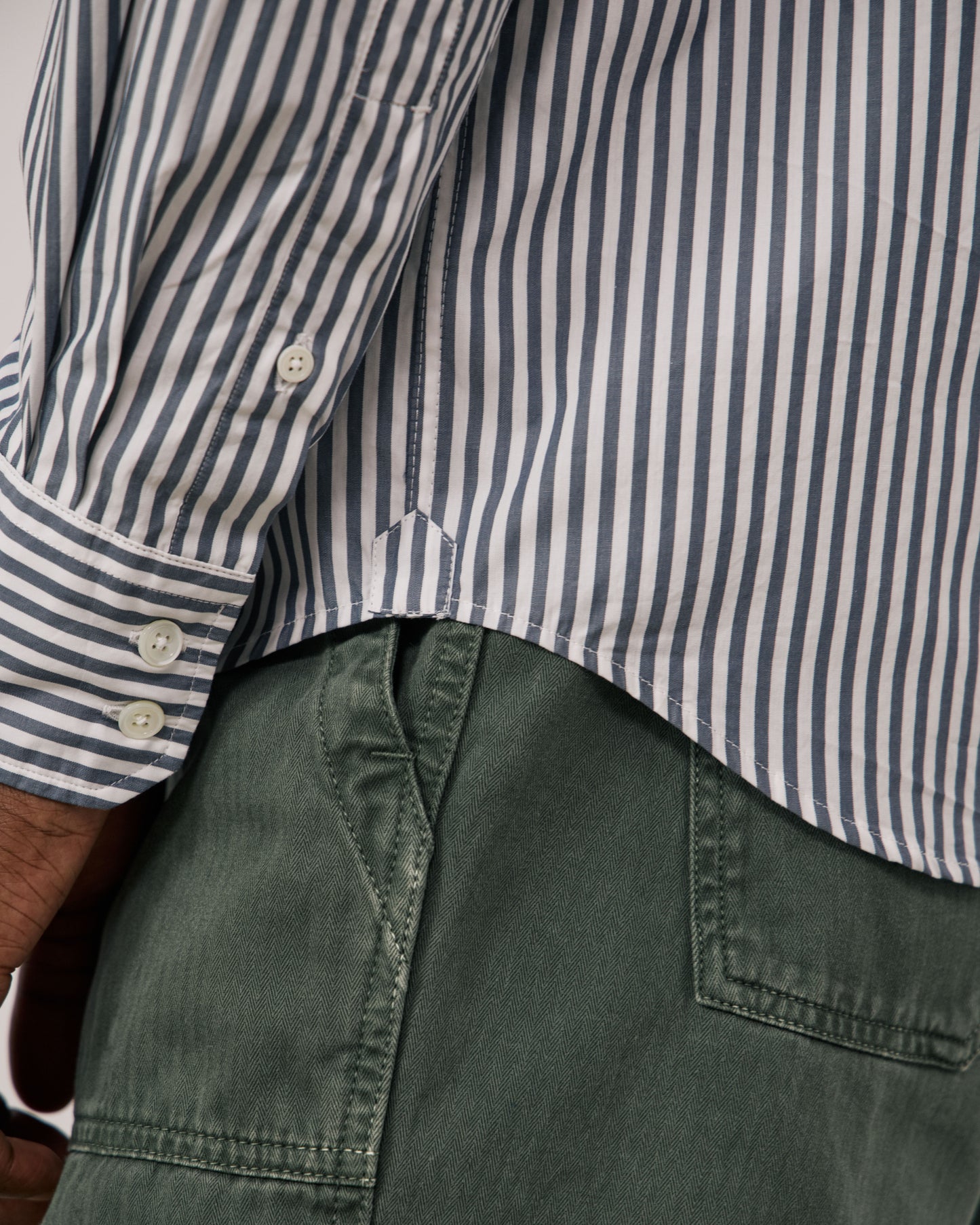 Chemise Homme en Popeline à Rayures Vert de gris Paul
