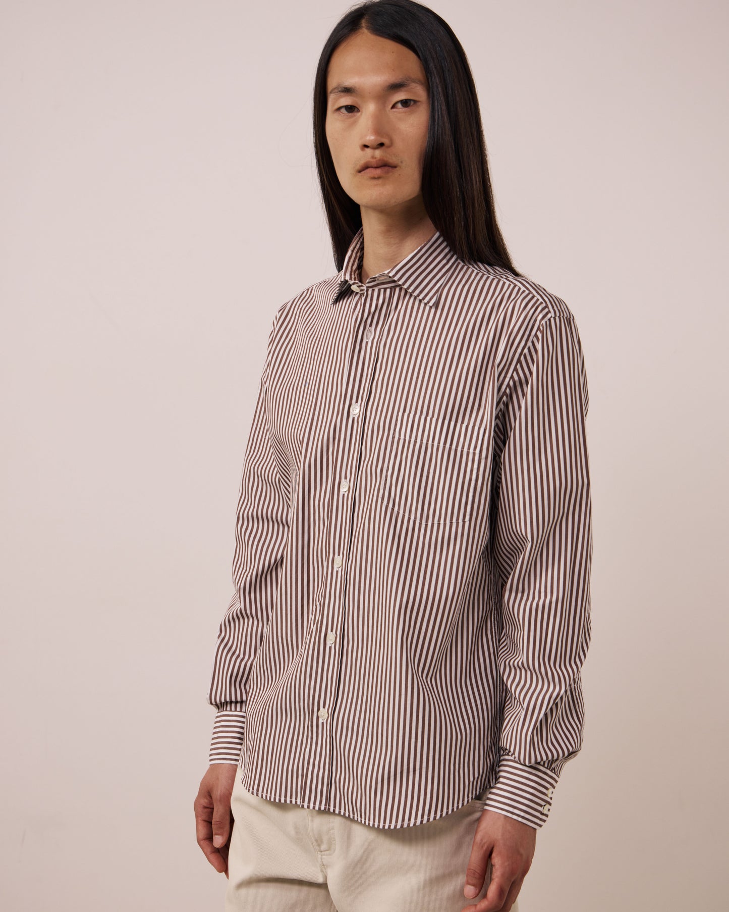 Chemise Homme en Popeline à Rayures Marron Paul