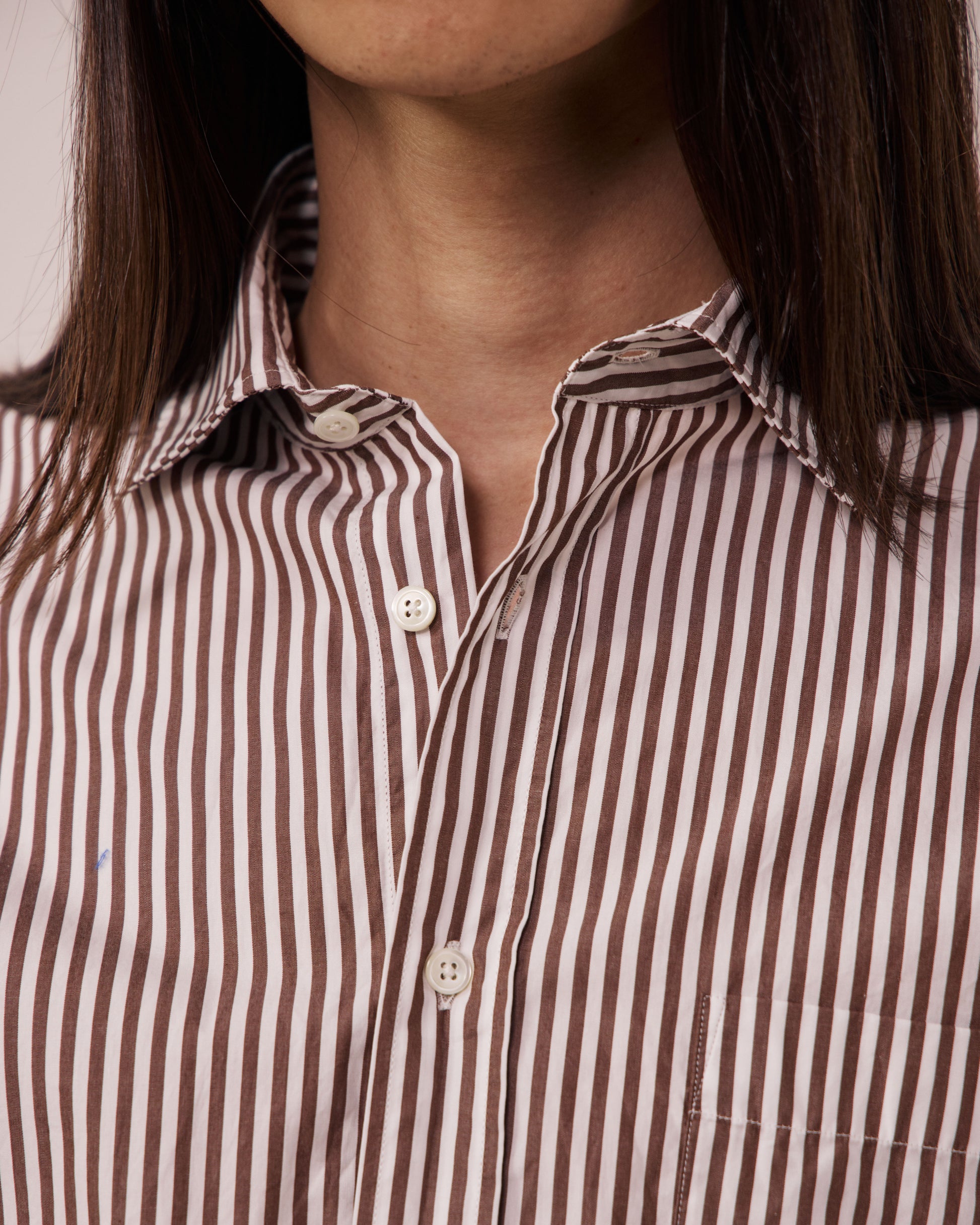 Chemise Homme en Popeline à Rayures Marron Paul
