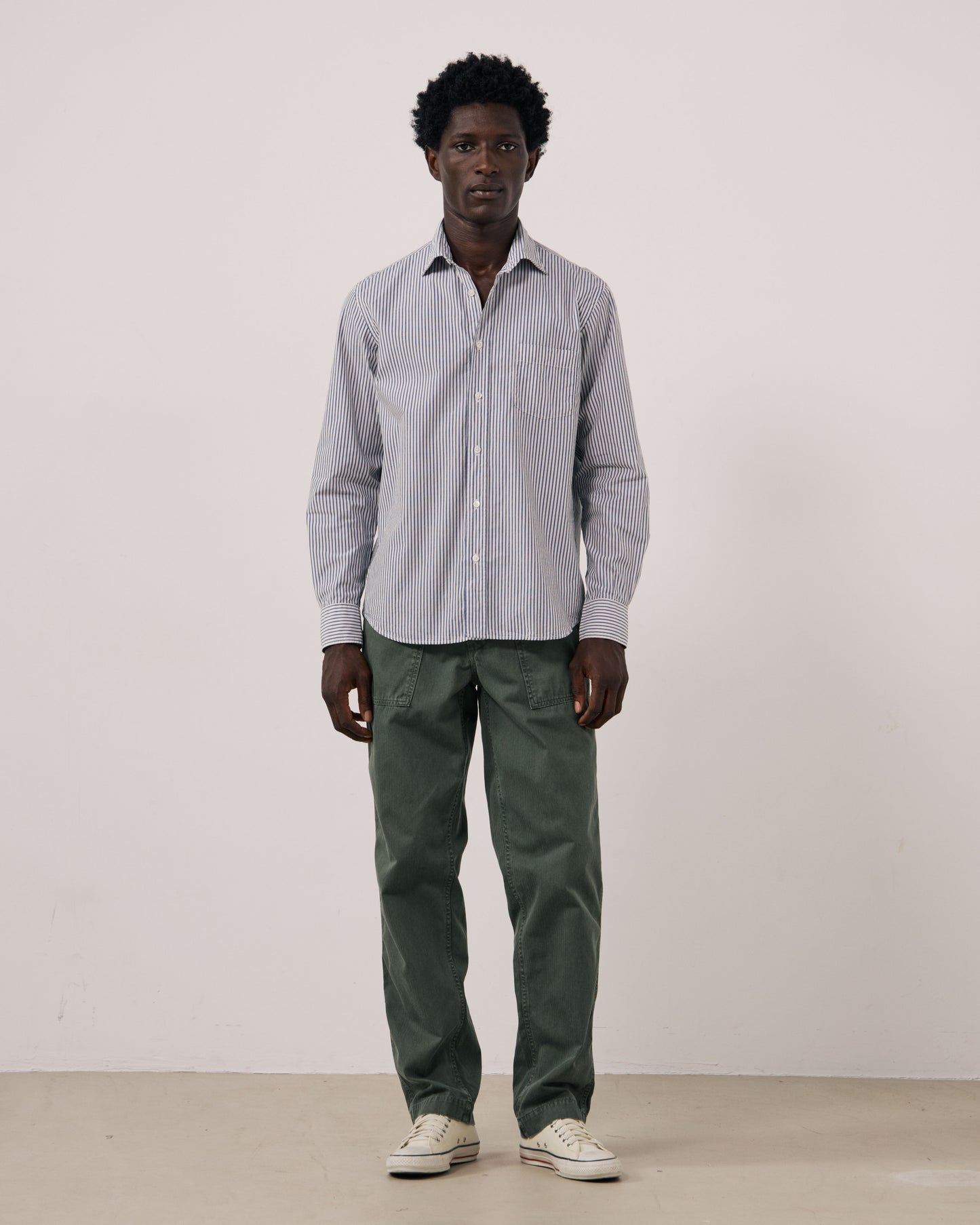 Chemise Homme en Popeline à Rayures Bleu Marine Paul