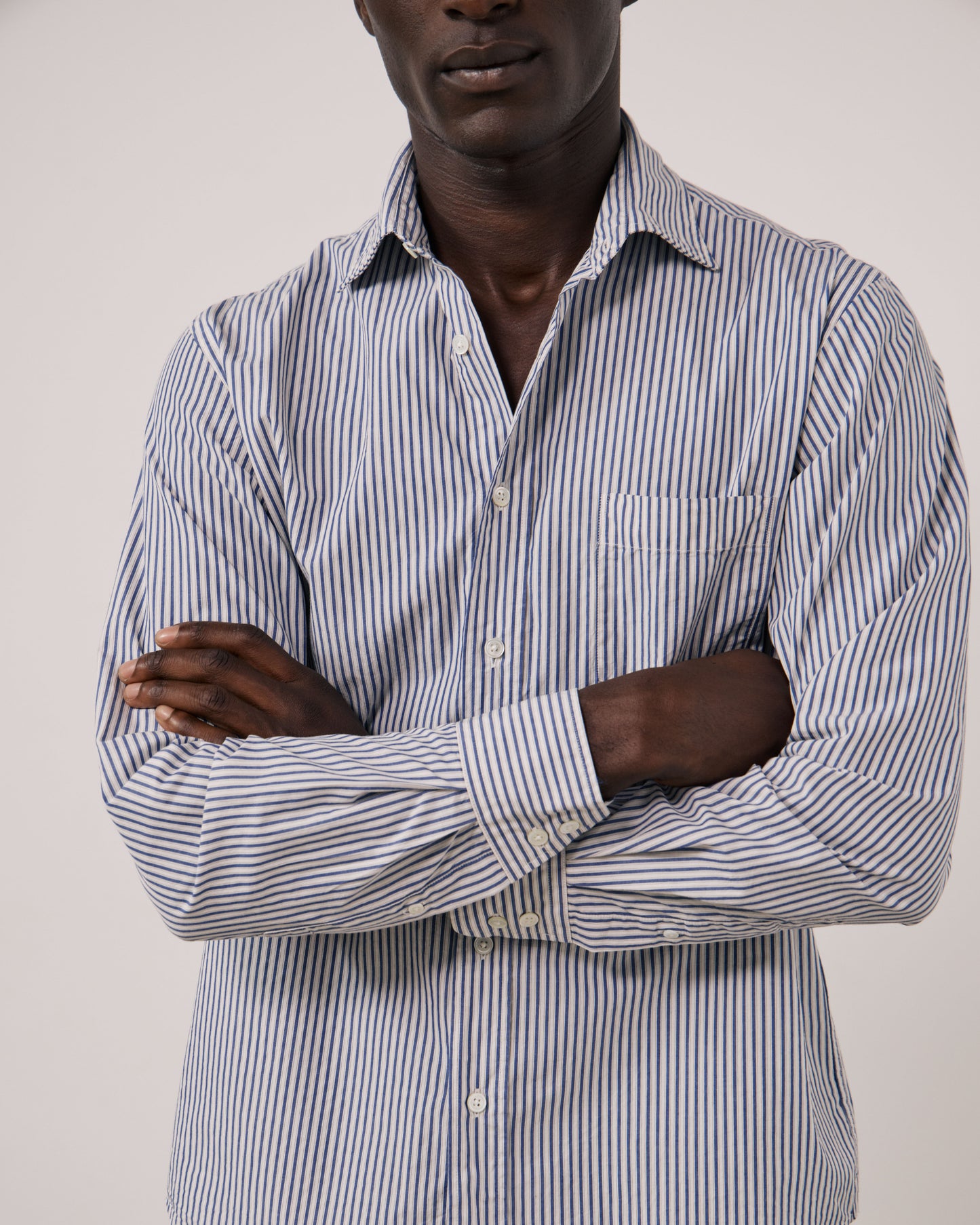 Chemise Homme en Popeline à Rayures Bleu Marine Paul