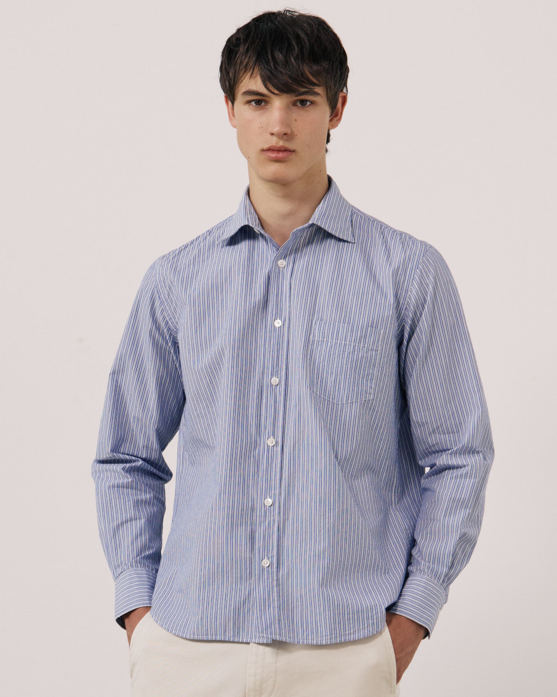 Chemise Homme en Popeline à Rayures Bleu Paul