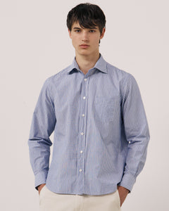 Chemise Homme en Popeline à Rayures Bleu Paul