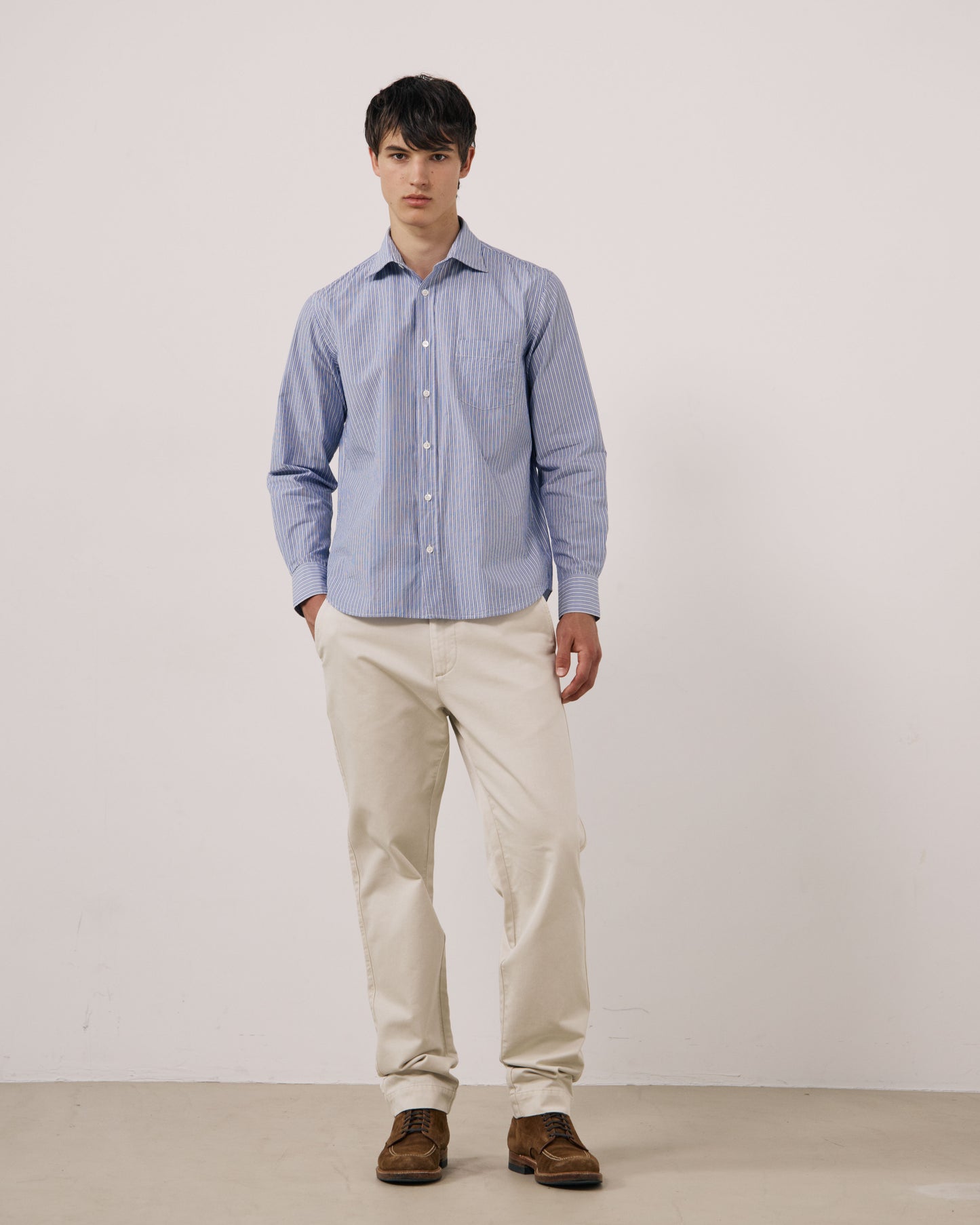 Chemise Homme en Popeline à Rayures Bleu Paul