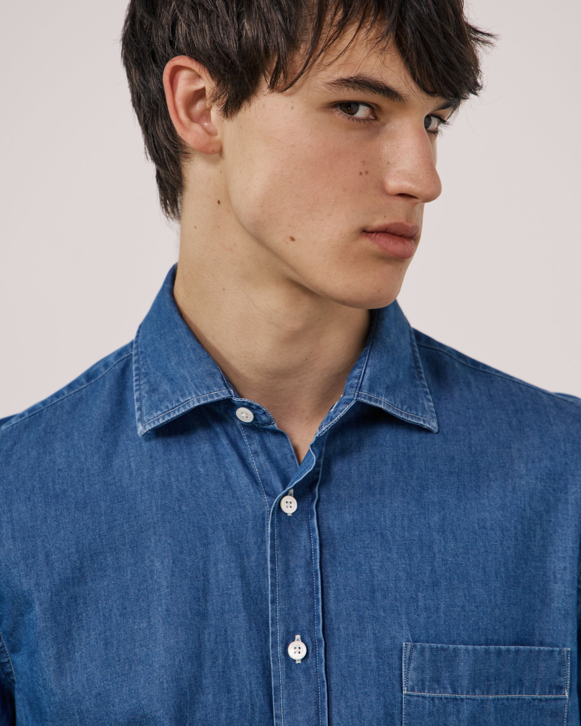 Chemise Homme en Denim Léger Bleu Indigo Paul