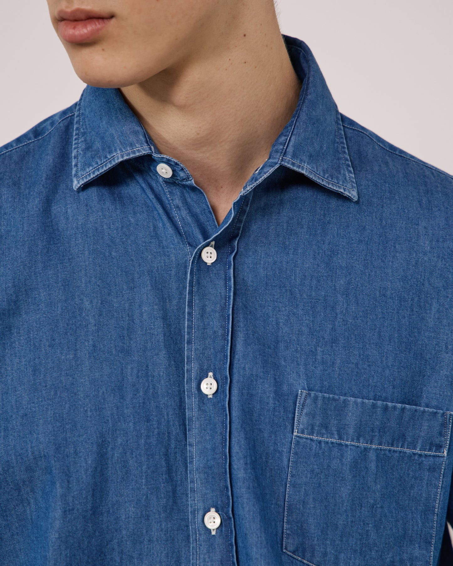 Chemise Homme en Denim Léger Bleu Indigo Paul
