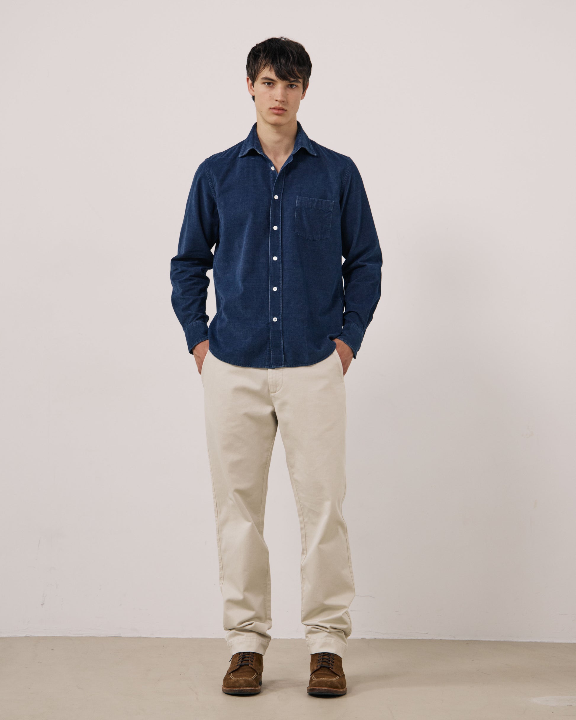 Chemise Homme en Velours Côtelé Fin Bleu Indigo Paul