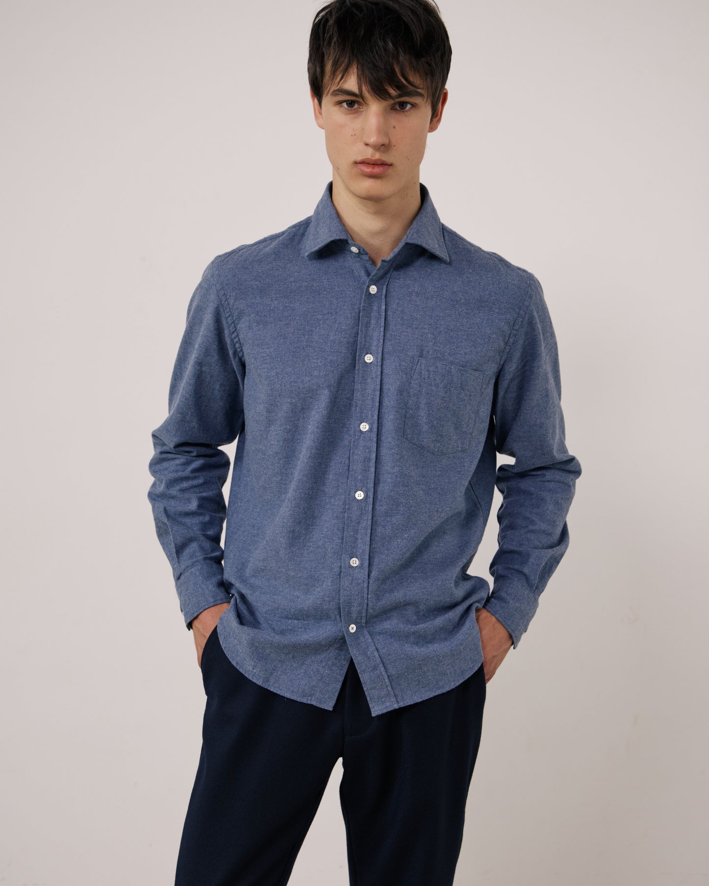 Chemise Homme en Flanelle Bleu Denim Paul