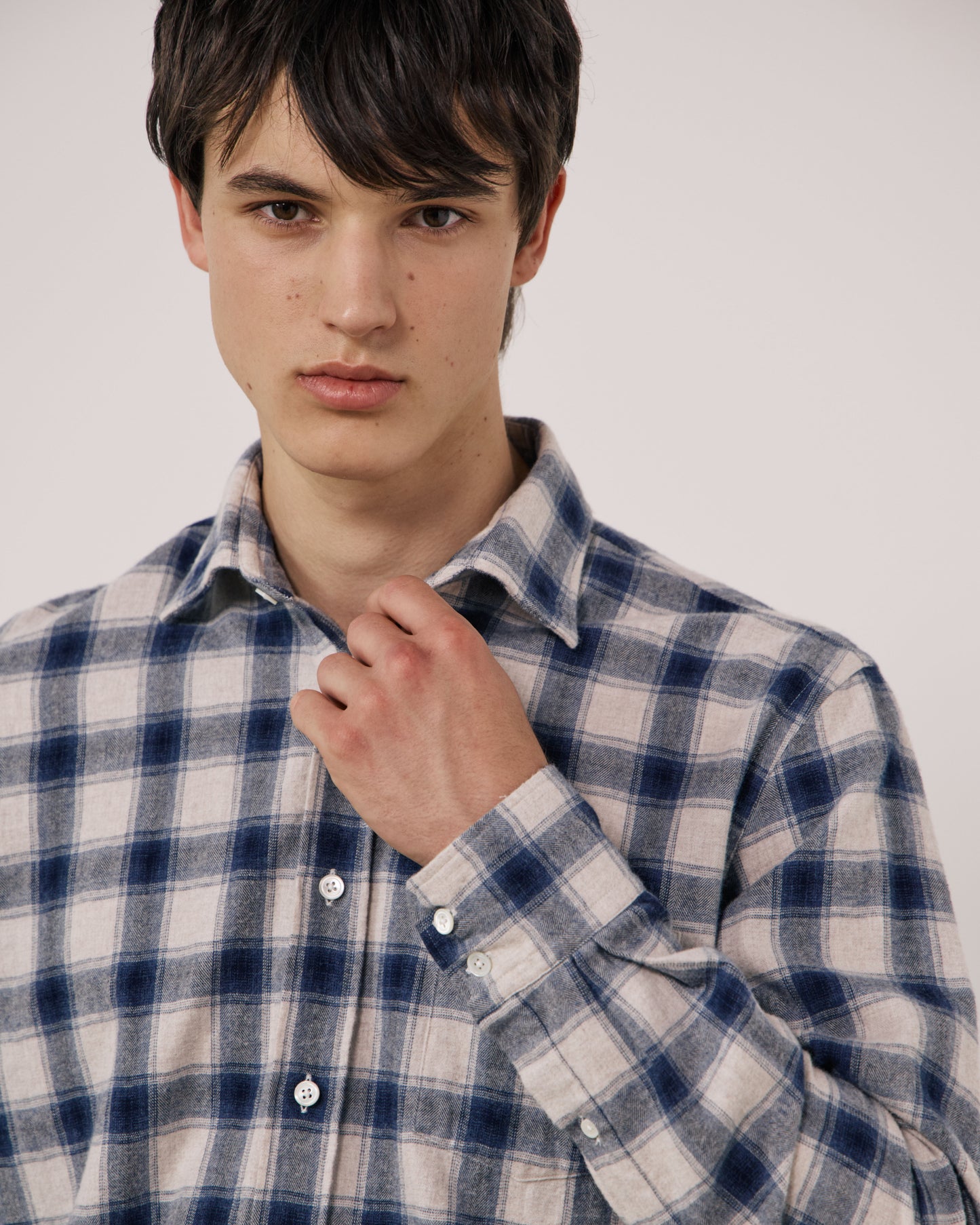 Chemise Homme en Flanelle à Carreaux Ecru & Bleu Paul