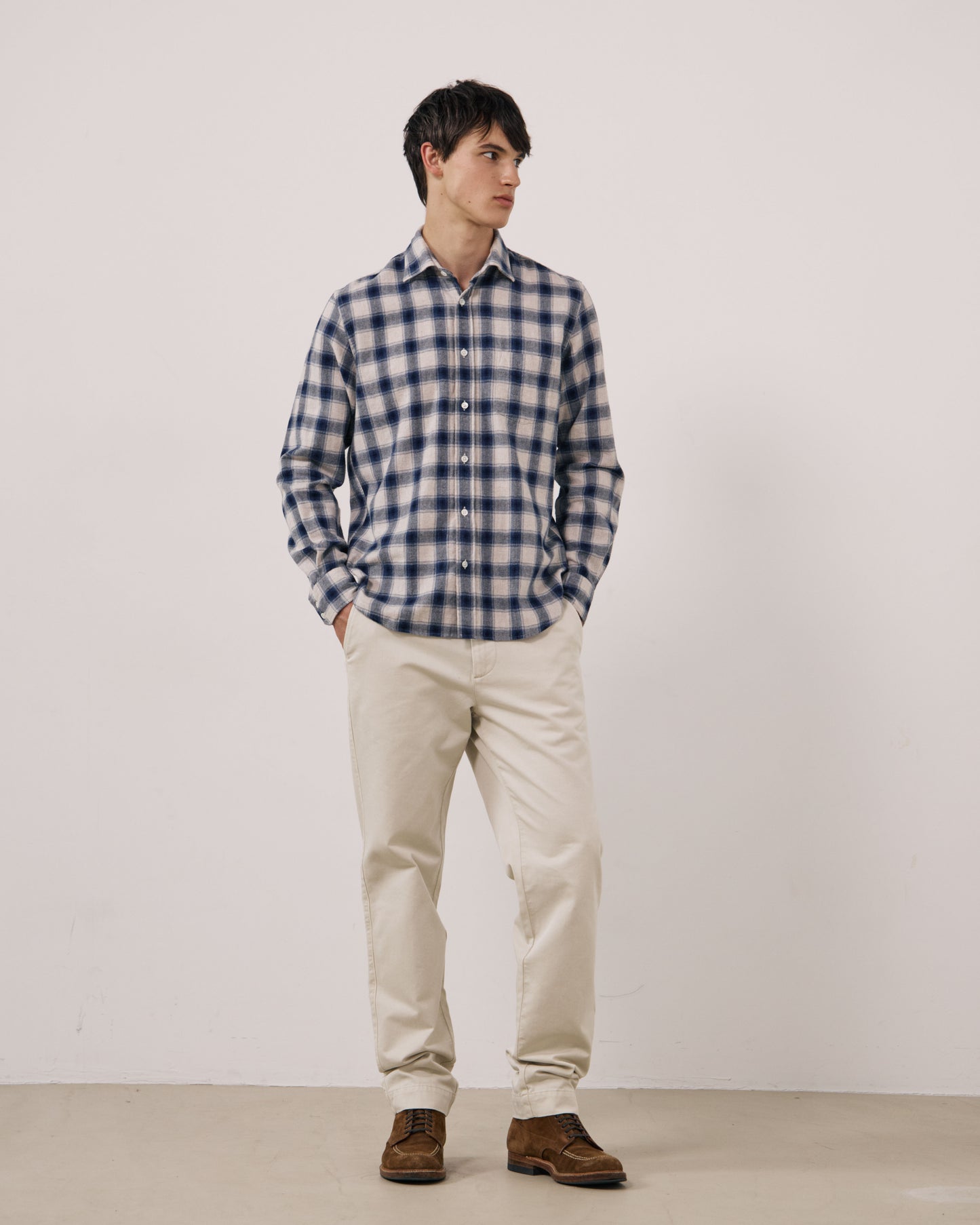 Chemise Homme en Flanelle à Carreaux Ecru & Bleu Paul
