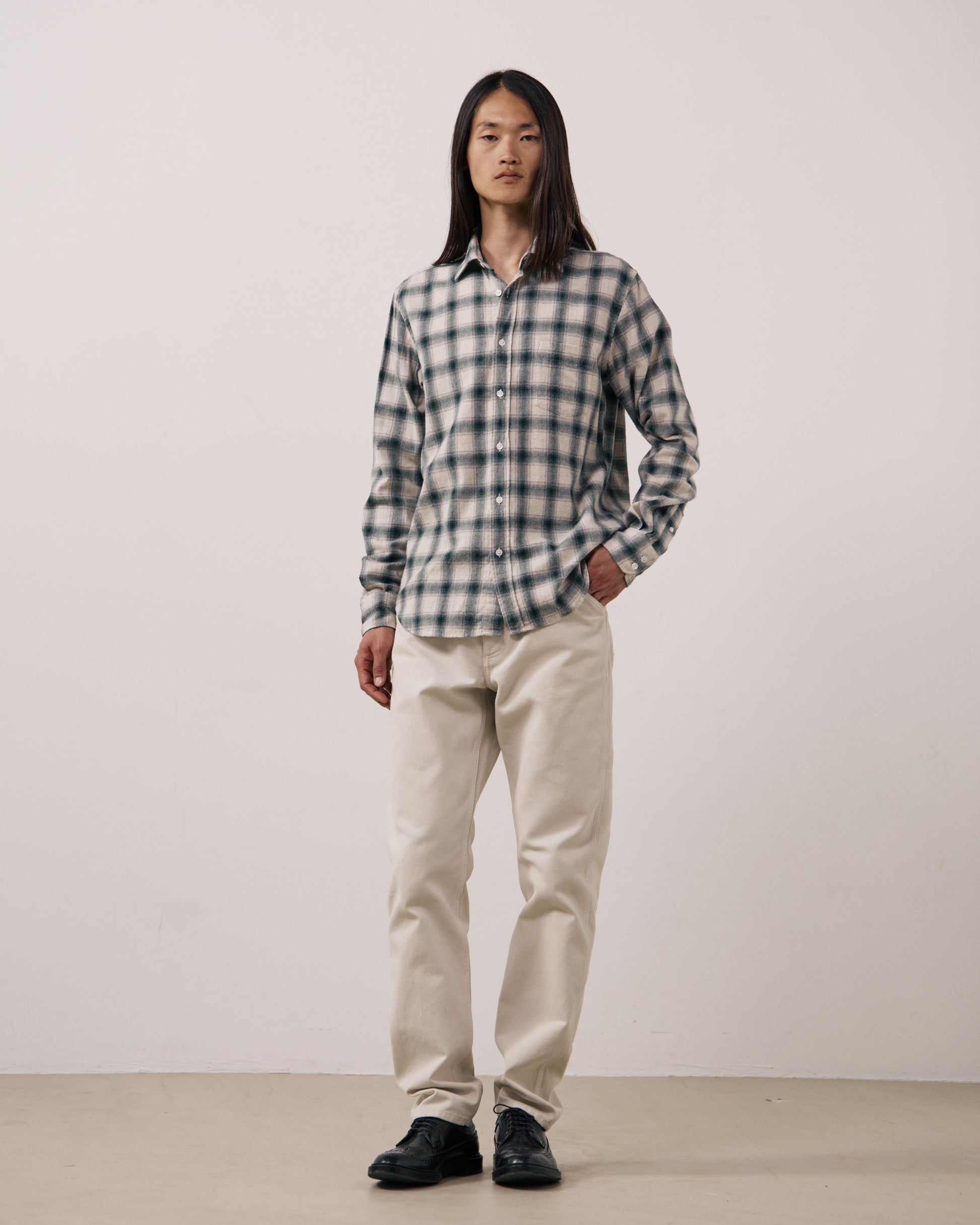Chemise Homme en Flanelle à Carreaux Ecru & Vert Paul