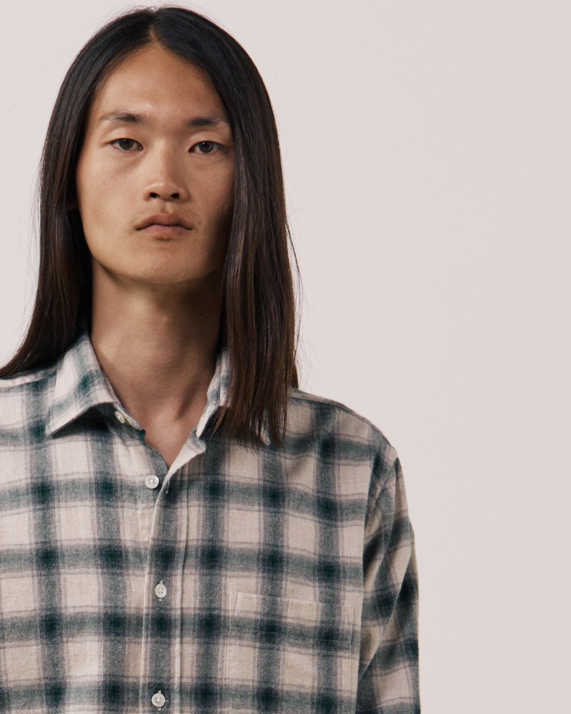 Chemise Homme en Flanelle à Carreaux Ecru & Vert Paul