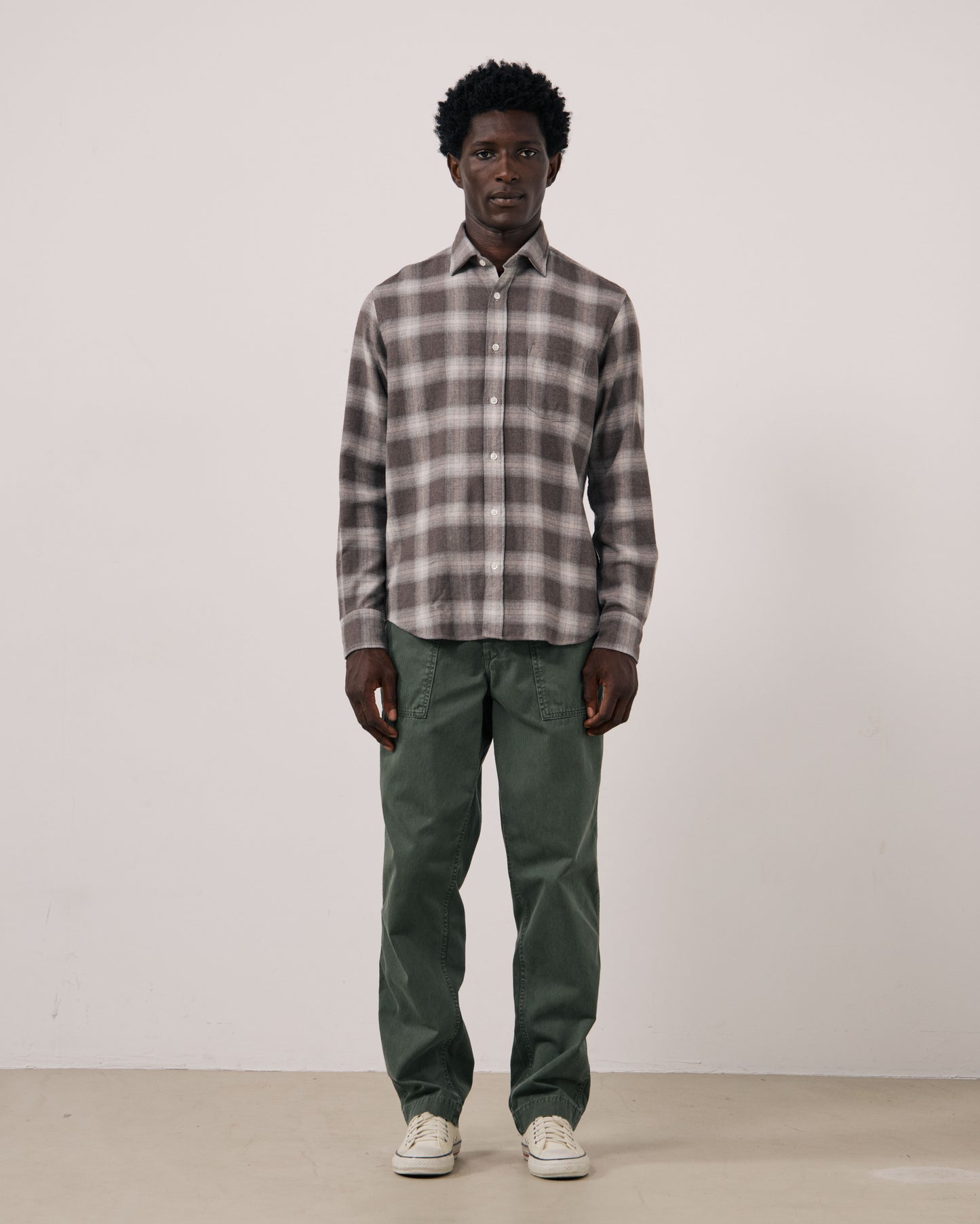 Chemise Homme en Tencel & Coton Brossé à Carreaux Marron Paul