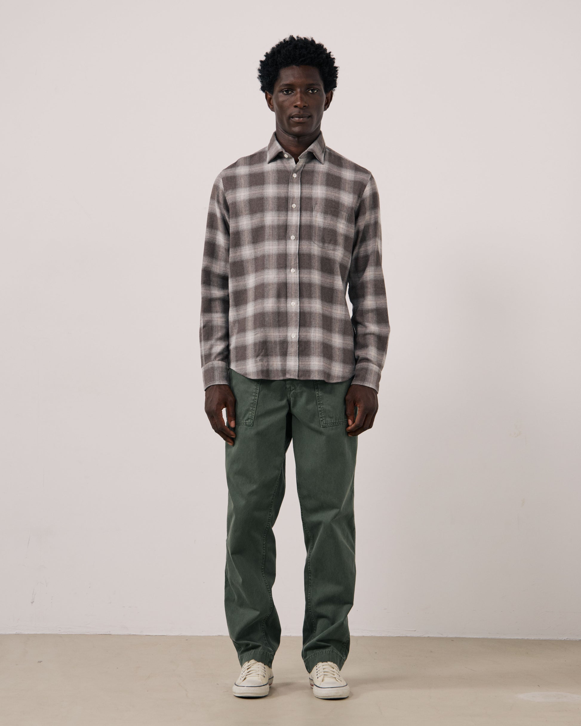 Chemise Homme en Tencel & Coton Brossé à Carreaux Marron Paul
