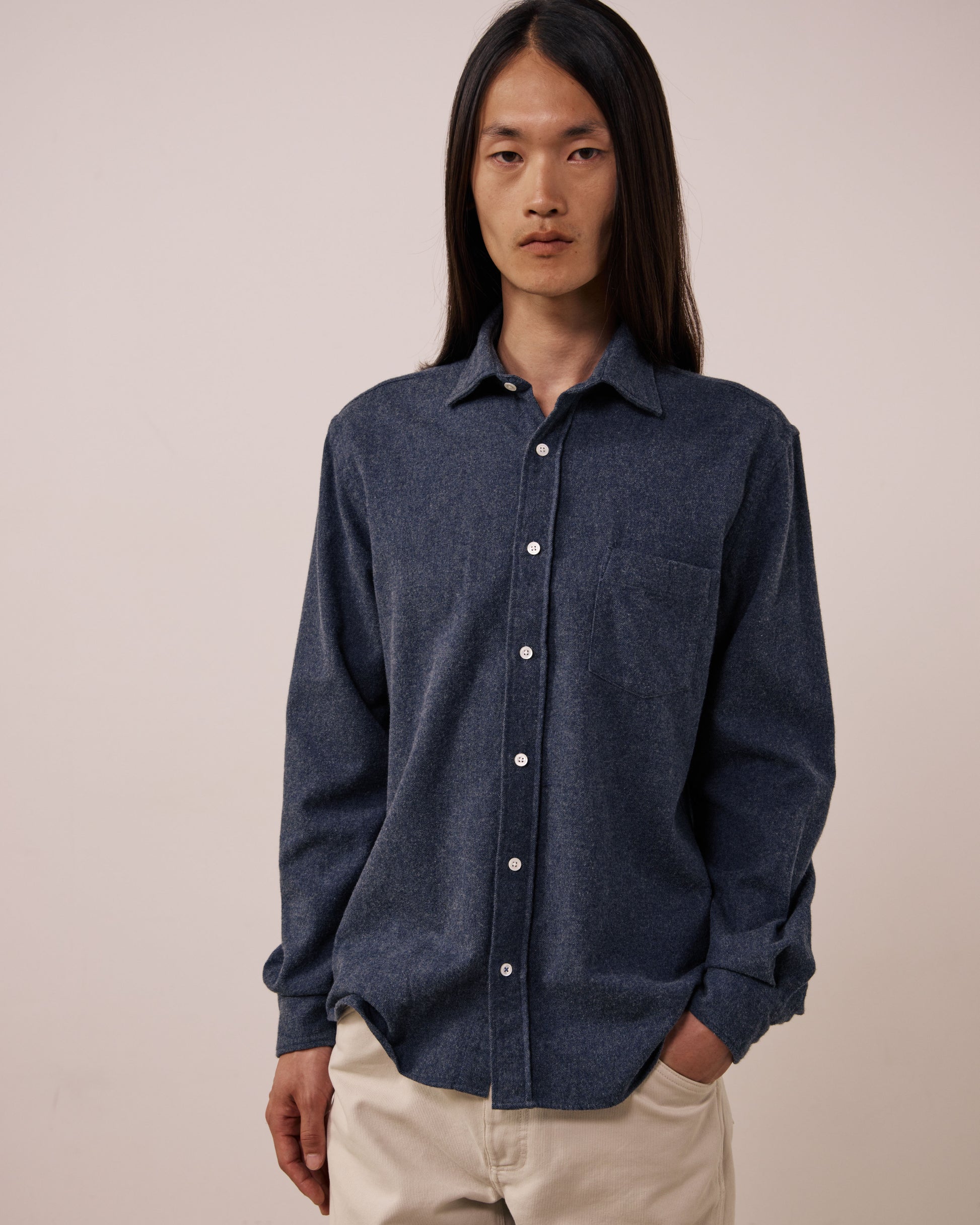 Chemise Homme en Coton Double Face Bleu Marine Paul