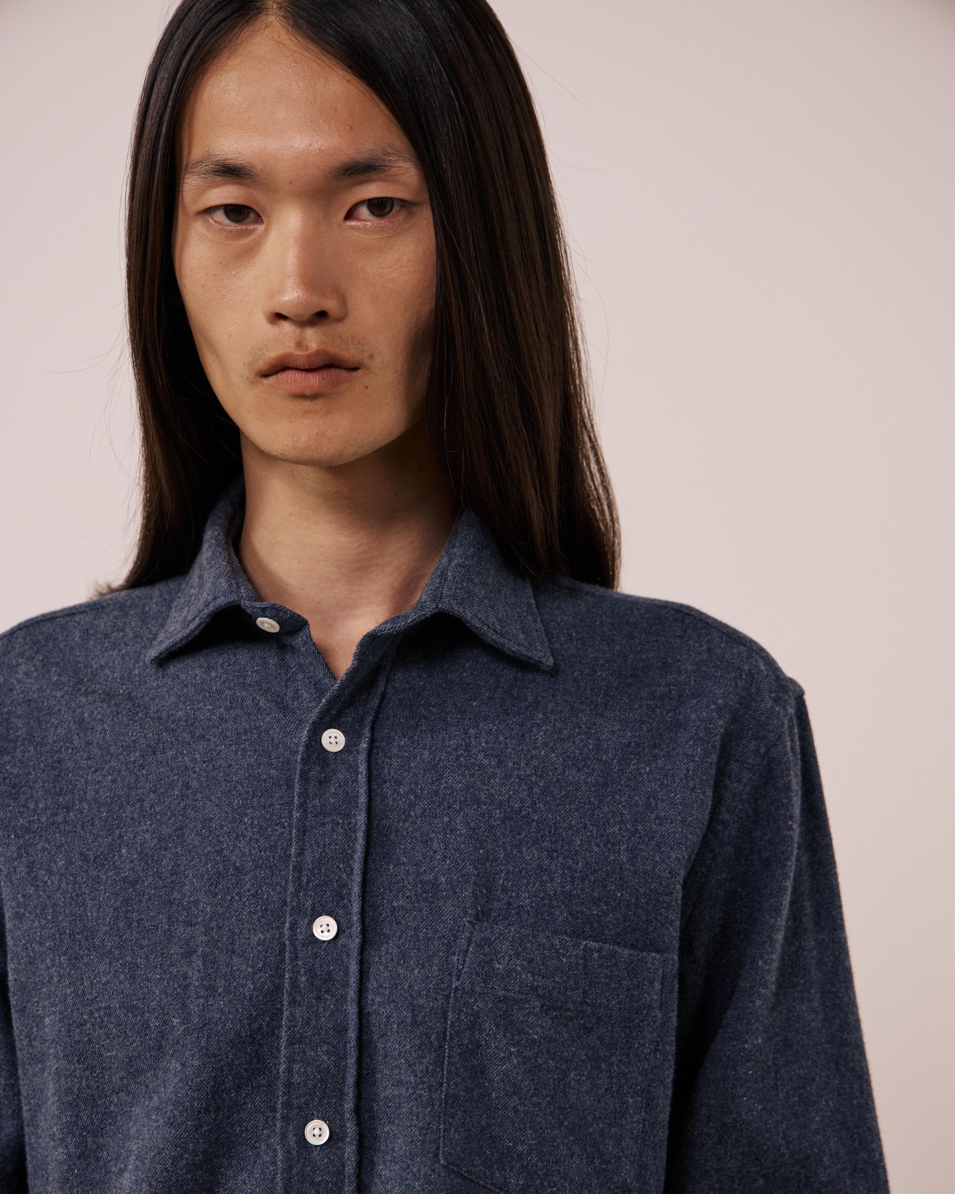 Chemise Homme en Coton Double Face Bleu Marine Paul