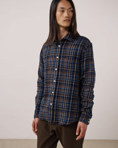 Chemise Homme en Coton Double Face à Carreaux Marron & Bleu à Carreaux Paul