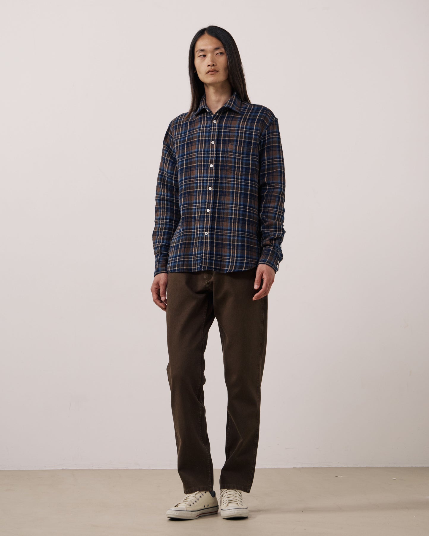 Chemise Homme en Coton Double Face à Carreaux Marron & Bleu à Carreaux Paul