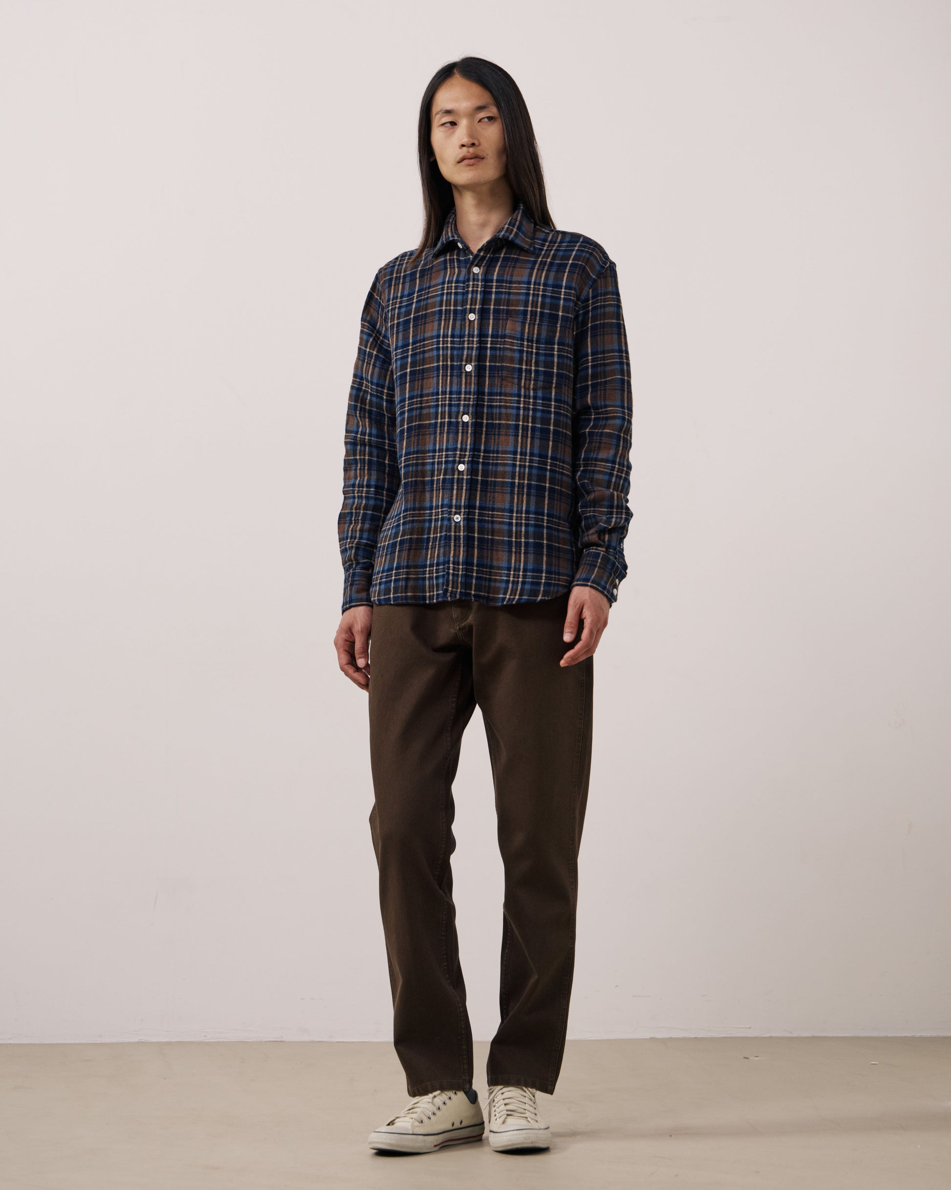 Chemise Homme en Coton Double Face à Carreaux Marron & Bleu à Carreaux Paul