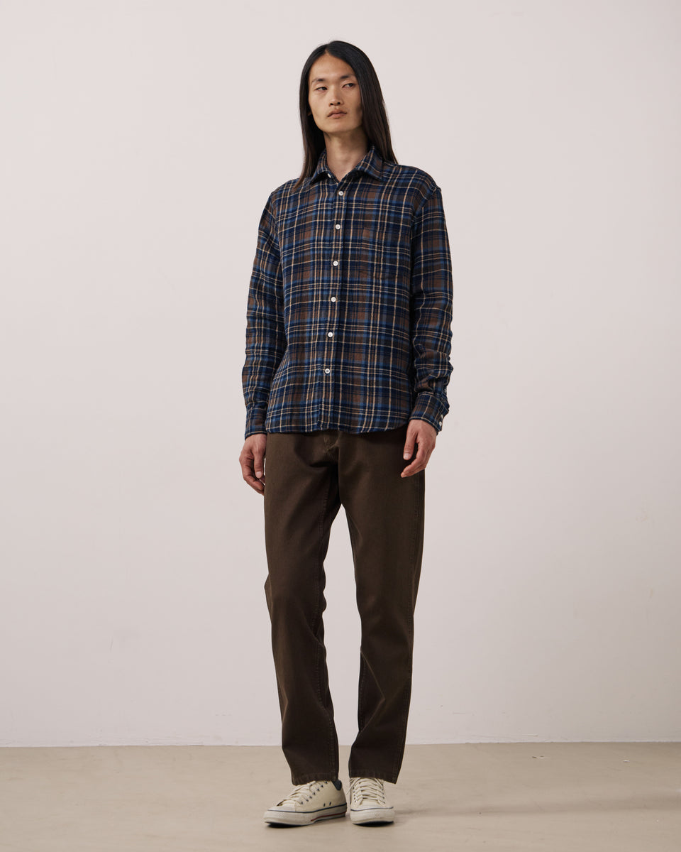 Chemise Homme en Coton Double Face à Carreaux Marron & Bleu à Carreaux Paul - Image 2