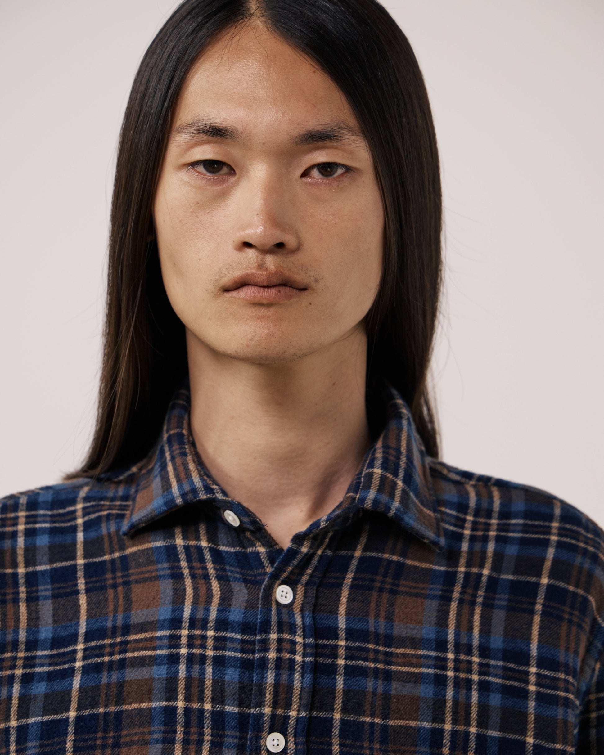 Chemise Homme en Coton Double Face à Carreaux Marron & Bleu à Carreaux Paul