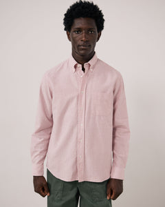 Chemise Homme en Oxford Brossé à Rayures Rouge Pitt