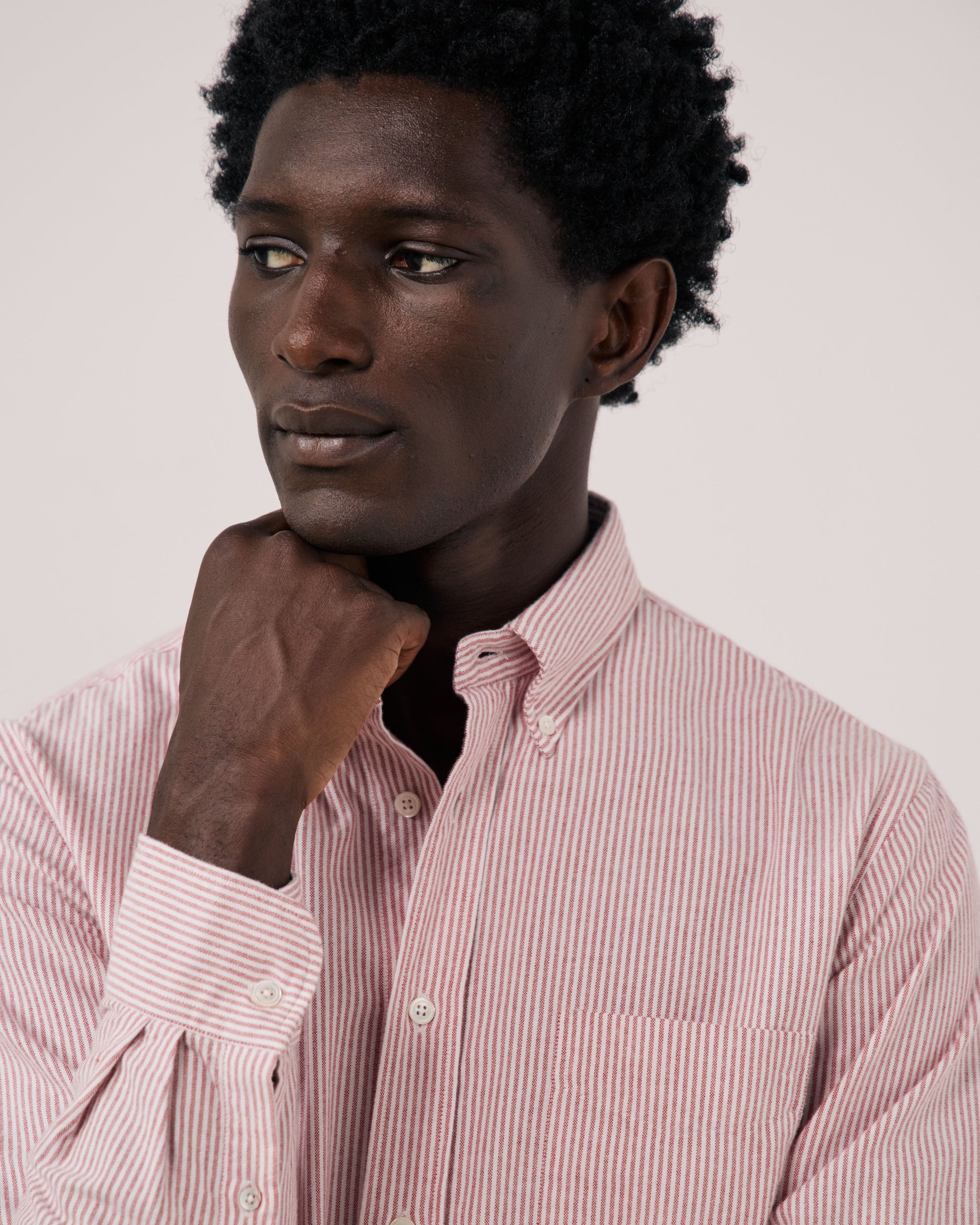 Chemise Homme en Oxford Brossé à Rayures Rouge Pitt