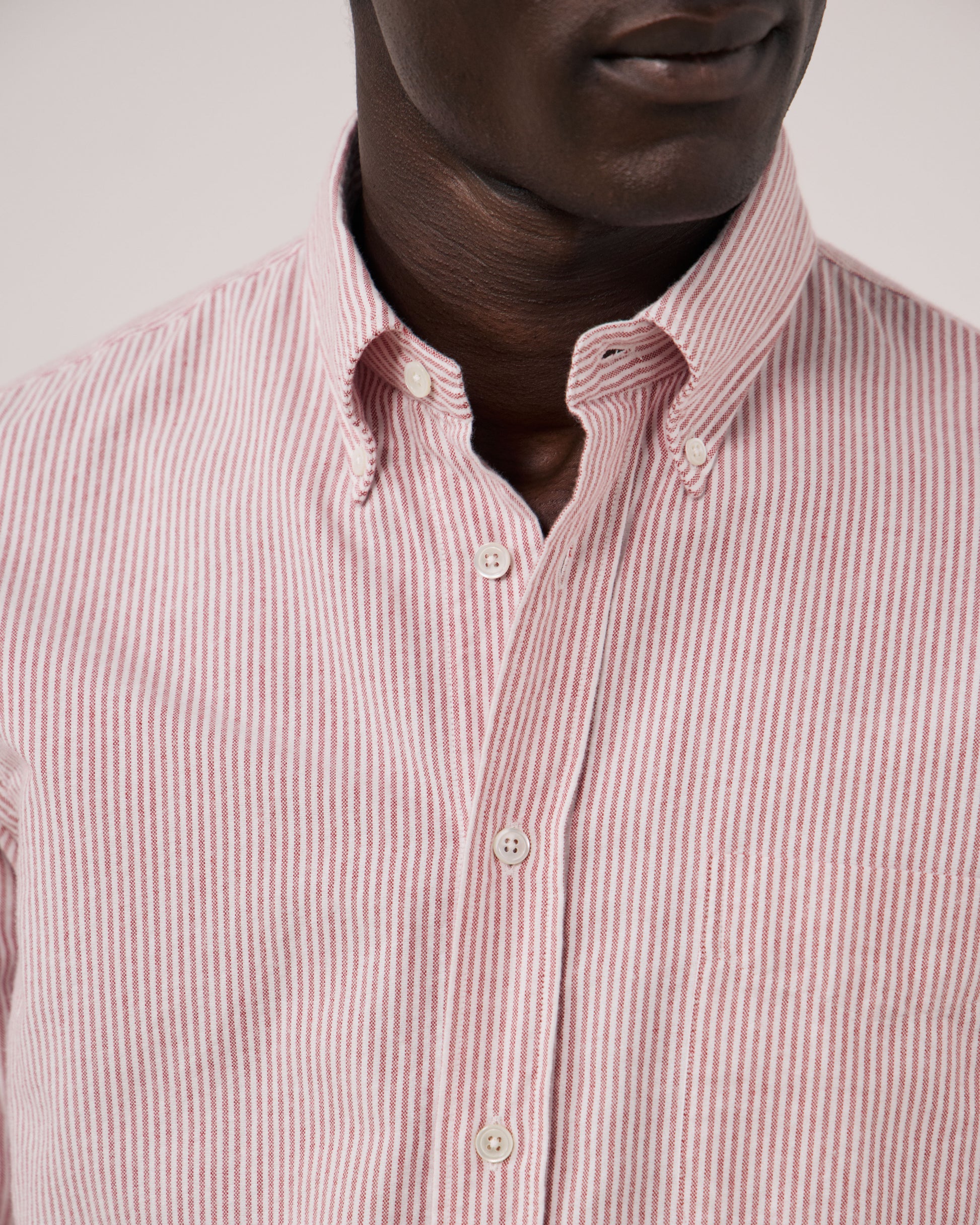 Chemise Homme en Oxford Brossé à Rayures Rouge Pitt