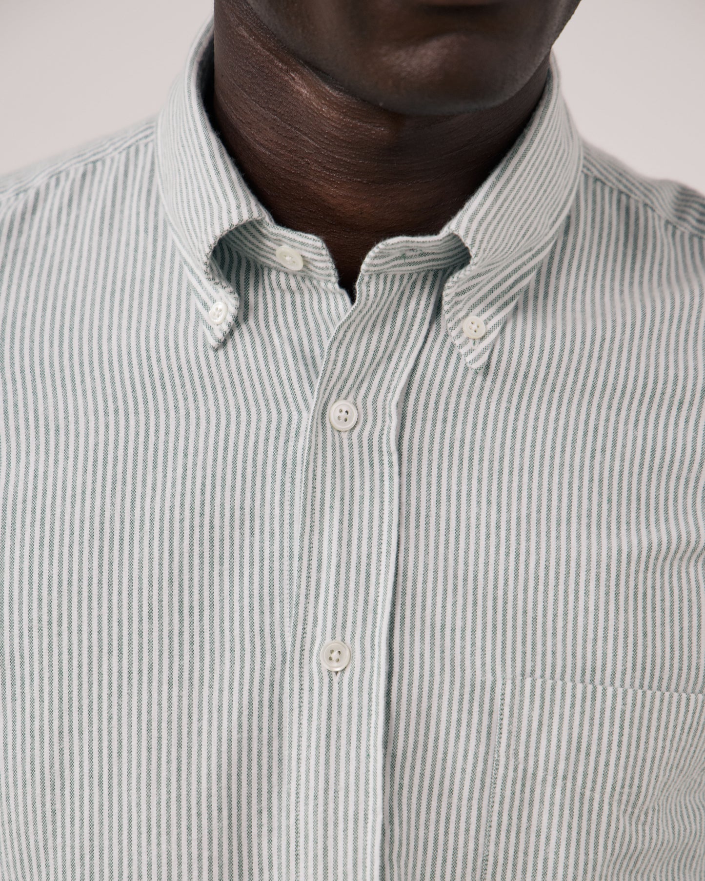Chemise Homme en Oxford Brossé à Rayures Vert Pitt